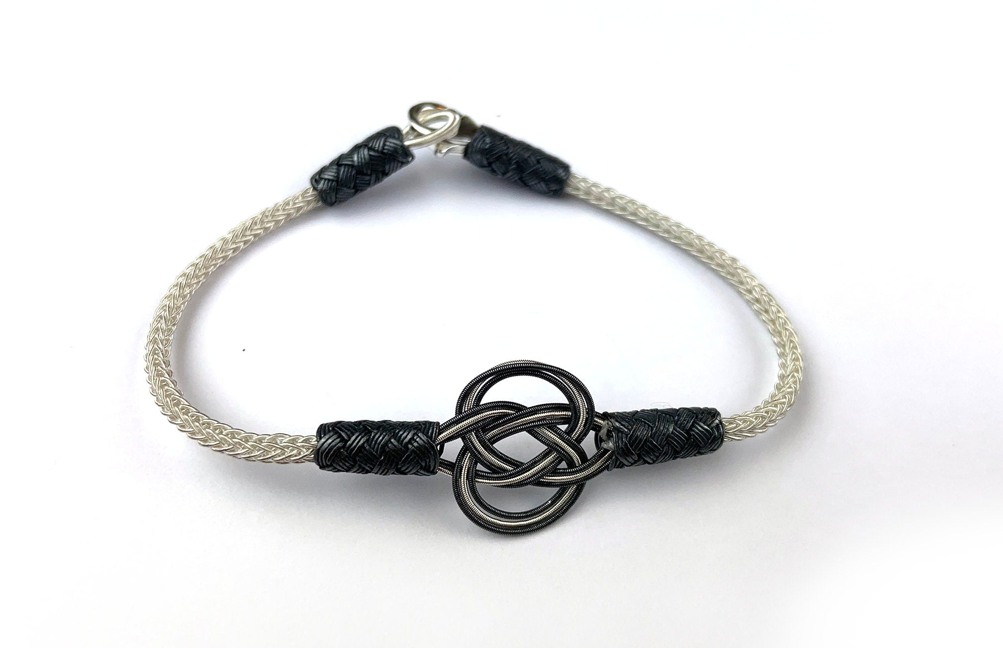Sterling Silver and Black Braided Bracelet - Elegant Knot Design