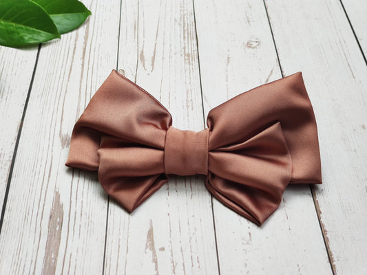 Stylish Handmade Satin Hair Clips with Bow - Brick Color Hairpins, Fashionable Hair Accessory and Bow Clasp available at Moyoni Design