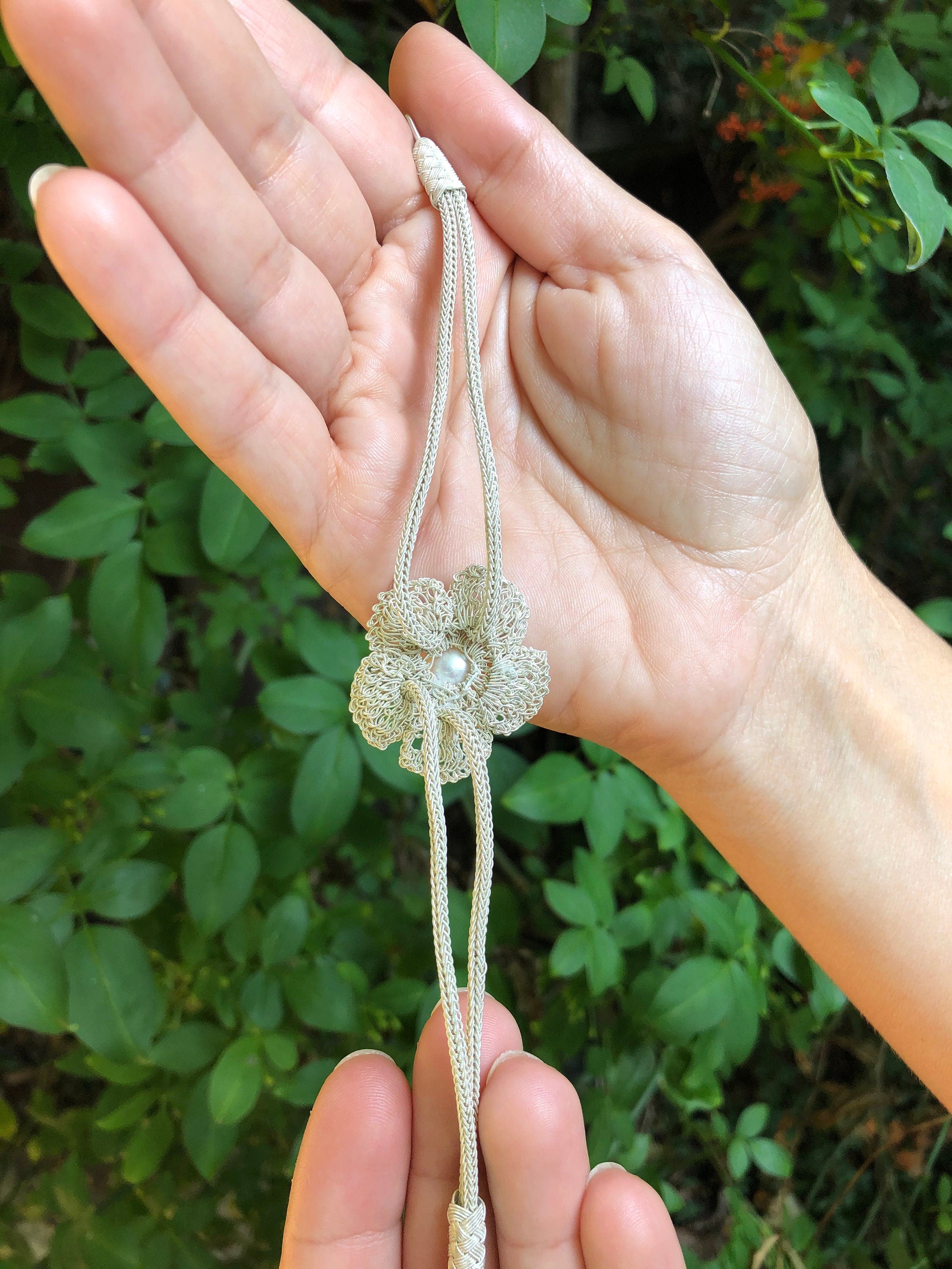 Handmade Sterling Silver Braided Bracelet with Pearl