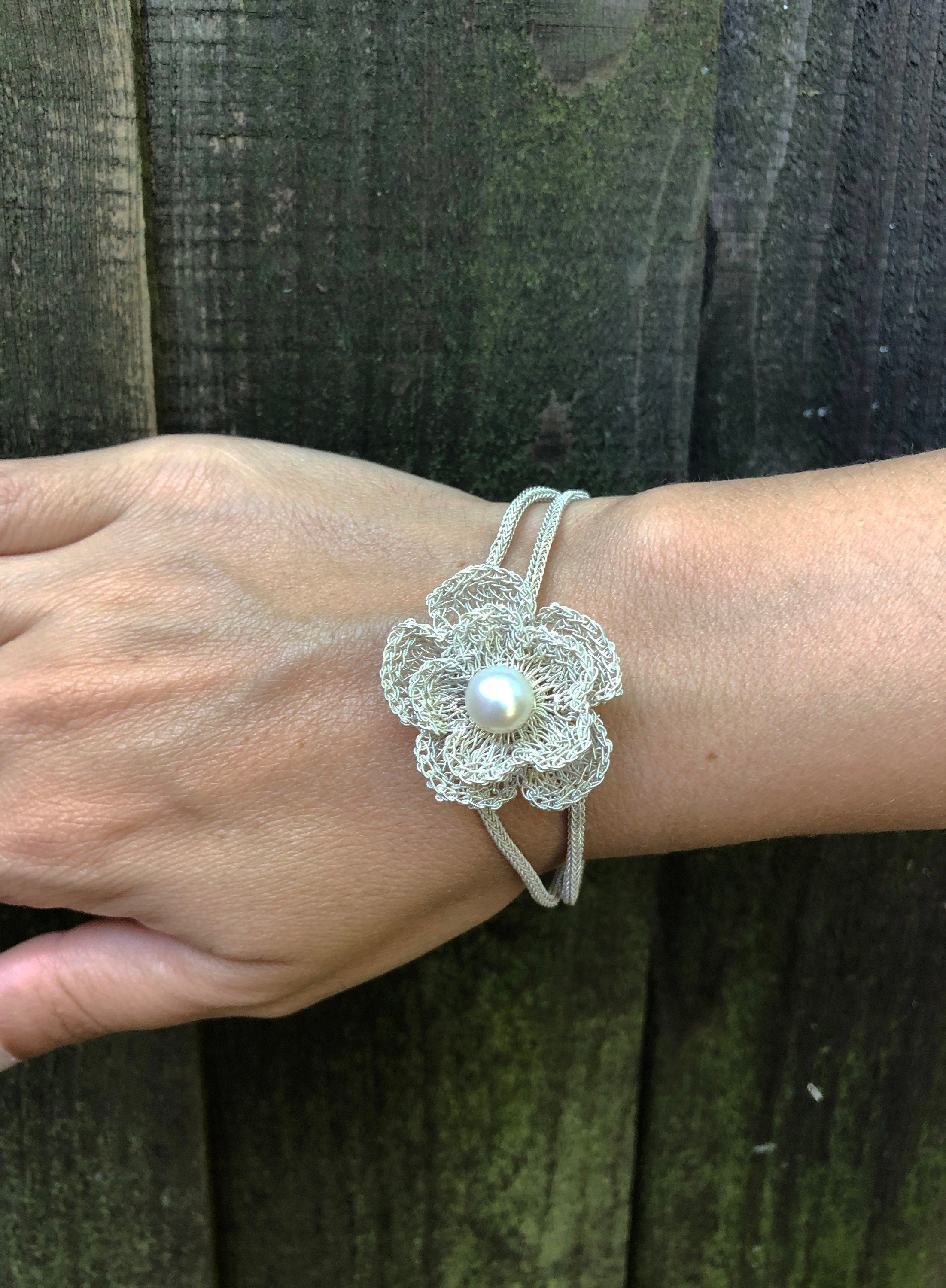 Handmade Sterling Silver Braided Bracelet with Pearl