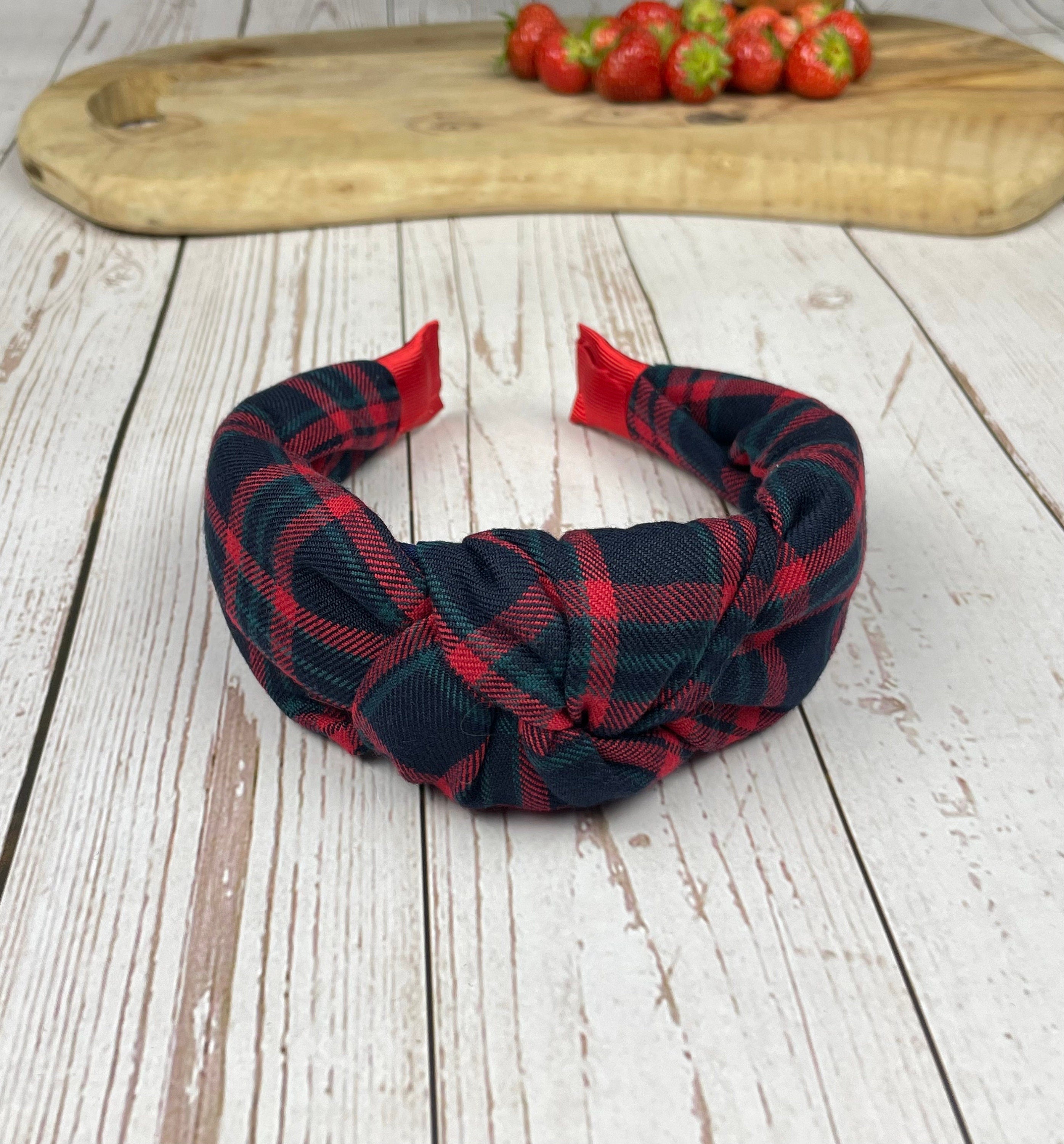 Delicate Red and Blue Gingham Pattern Headband - Perfect for Autumn and Christmas - Women's Alice Band available at Moyoni Design