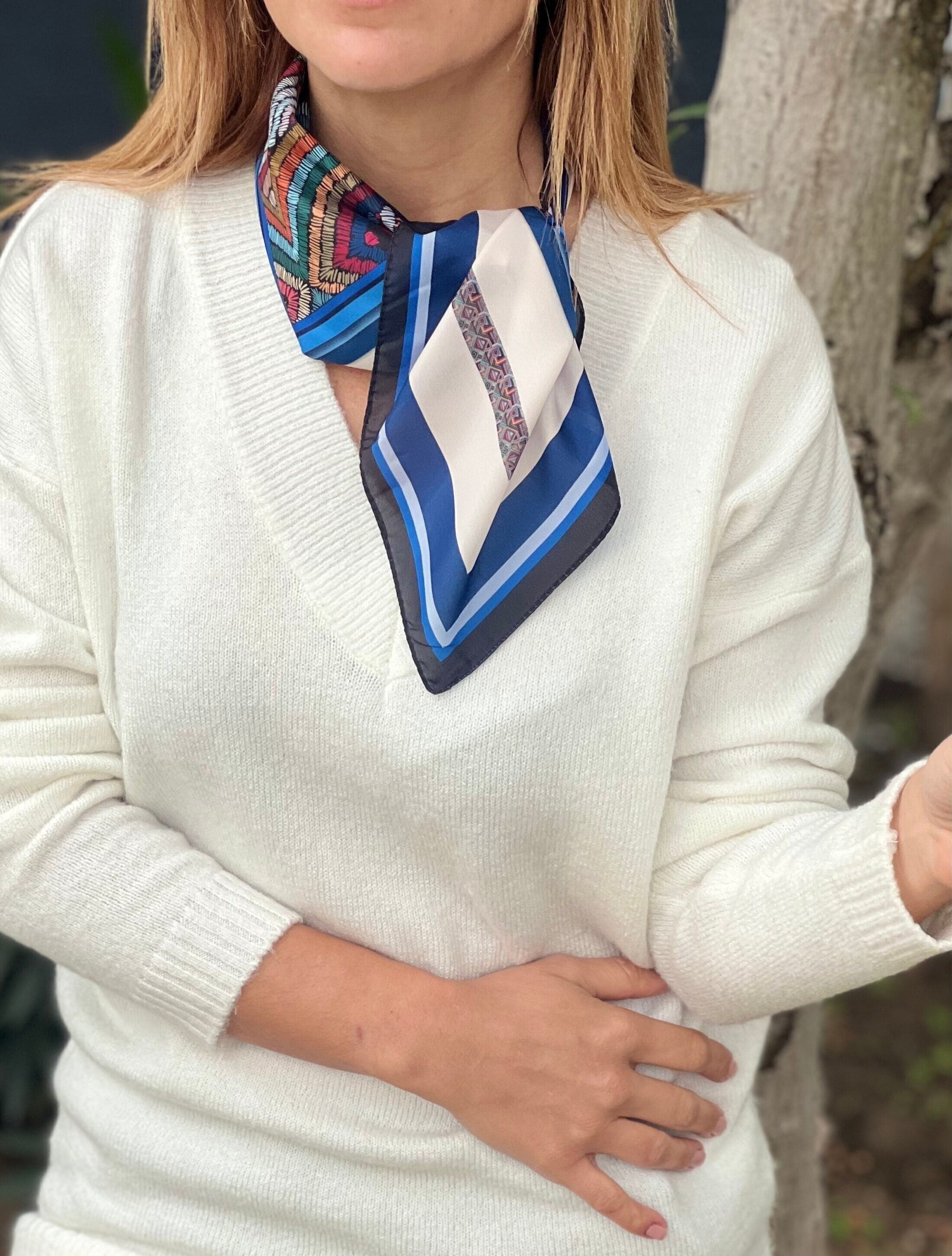 Boho Chic Geometric Print Silk Scarf for Women - Elegant Fashion Accessory