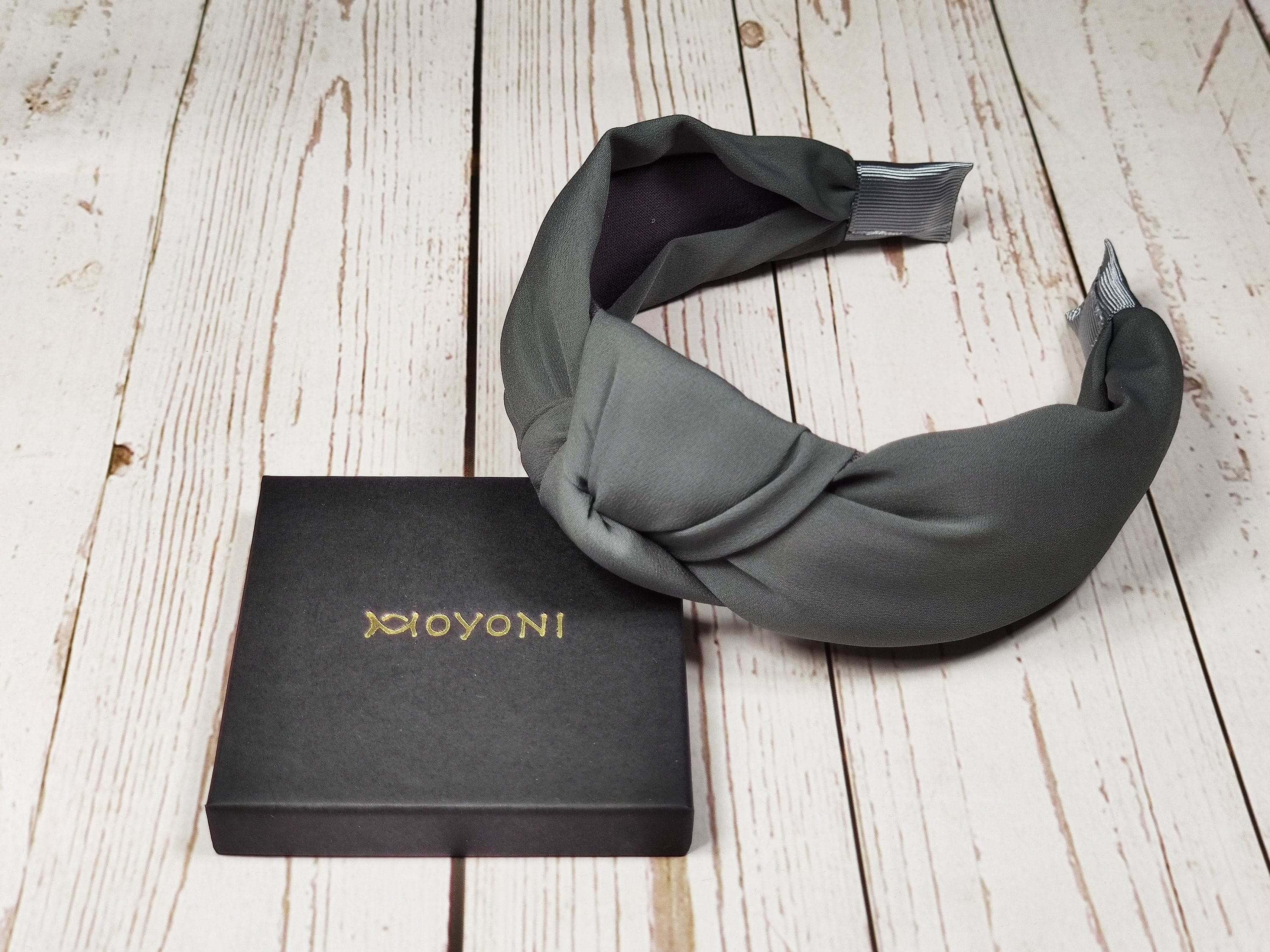 Delicate Gray Twist Knotted Headband with Padded - Modern and Fashionable Wide Hairband in Viscose Crepe available at Moyoni Design