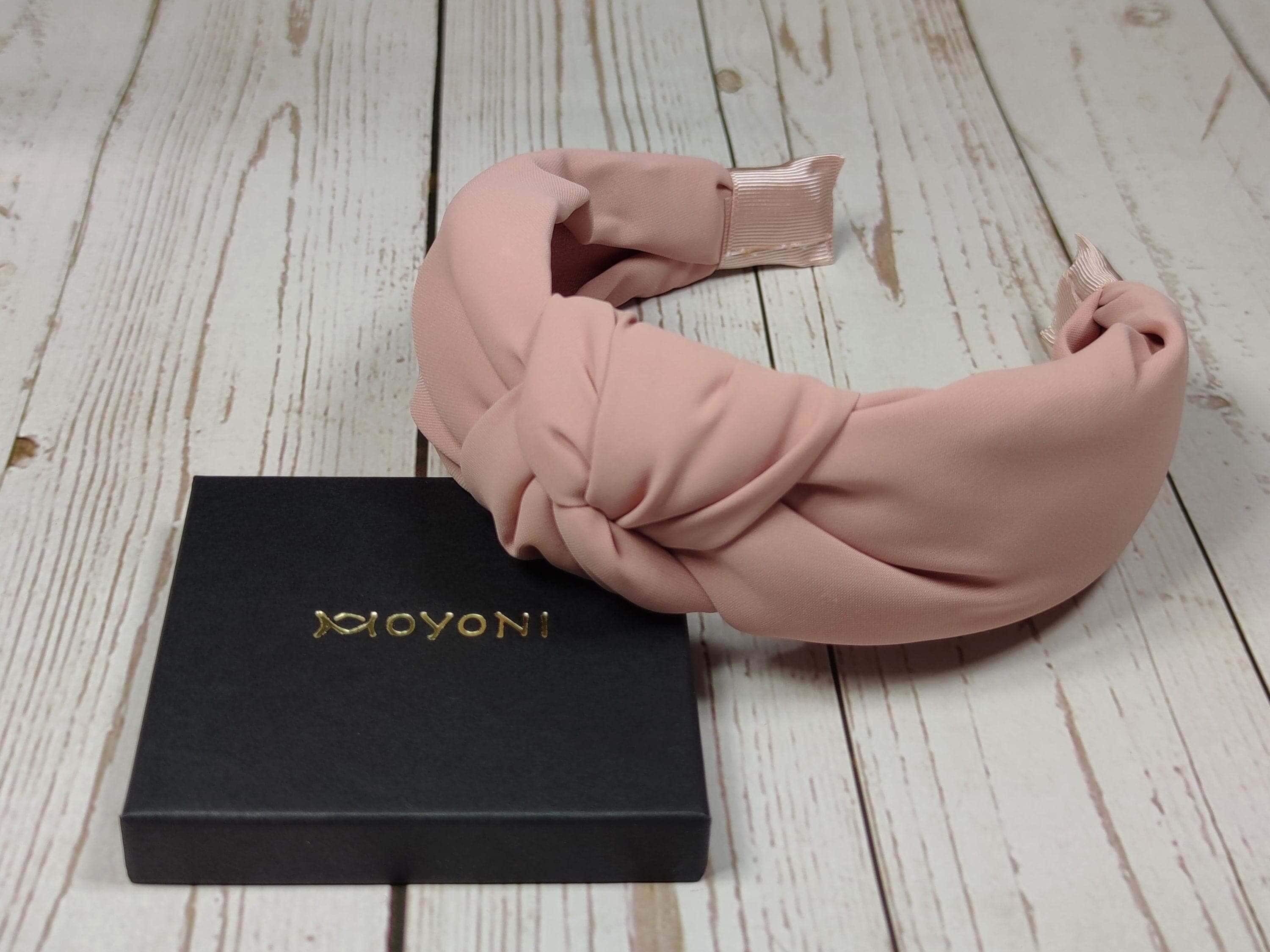 Stylish Salmon Pink Knotted Headband - Fashionable Pinkish Women's Hair Accessory in Viscose Crepe with Padded Pastel Pink Color available at Moyoni Design