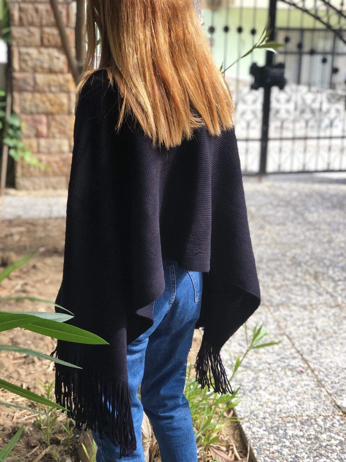 Navy Blue Mercerized Cotton Large Poncho Cardigan - Winter Autumn Poncho - Dark Blue Mercerized Shawl - Plaid Color Shawl - Gift for Mom