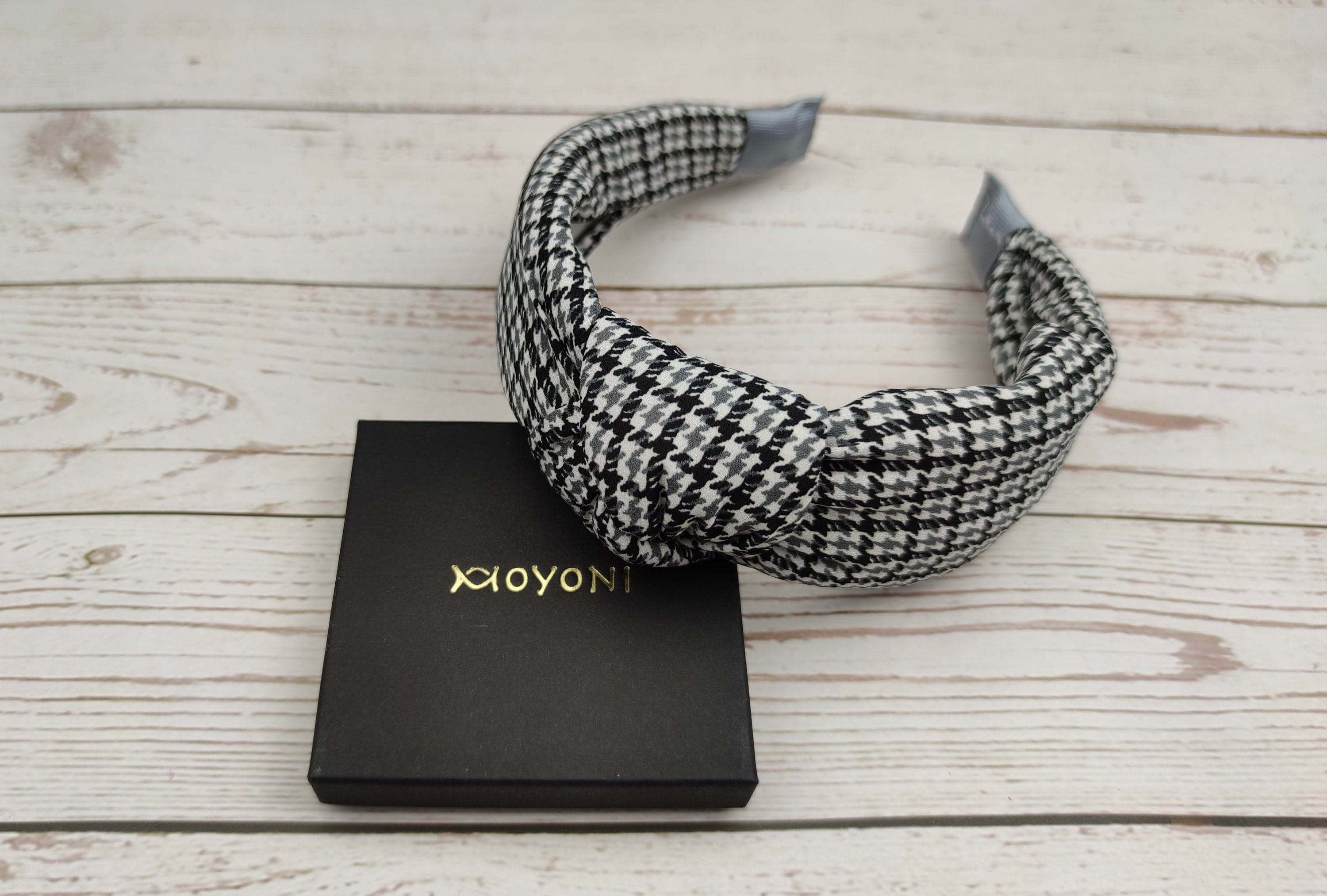 Charming Classic Crepe Headband in White and Black - Knotted Women's Hairband for College and Fashion - Black, White, and Gray Design available at Moyoni Design