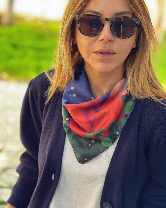 Satin Square Scarf-Fox Print Neck Scarf-60x60 cm Christmas Bandana-Winter Theme Silk Feel Wrap-Forest Animal Scarf-Gift for Her