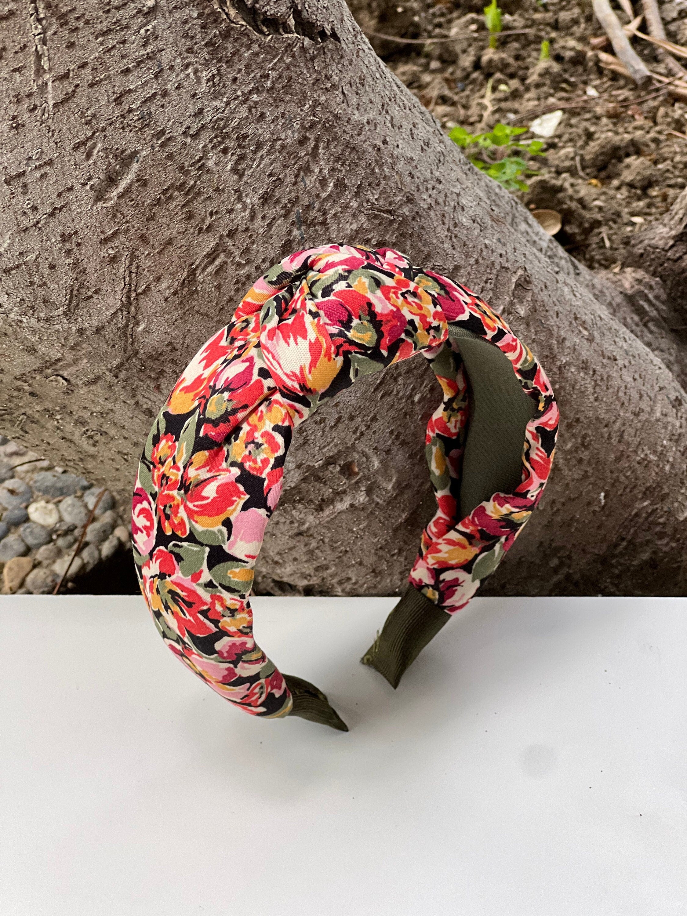 High-Quality Flower Pattern Knotted Headband - Red, Green, and Pink Floral Design - Stylish and Colorful Hair Accessory for Women available at Moyoni Design