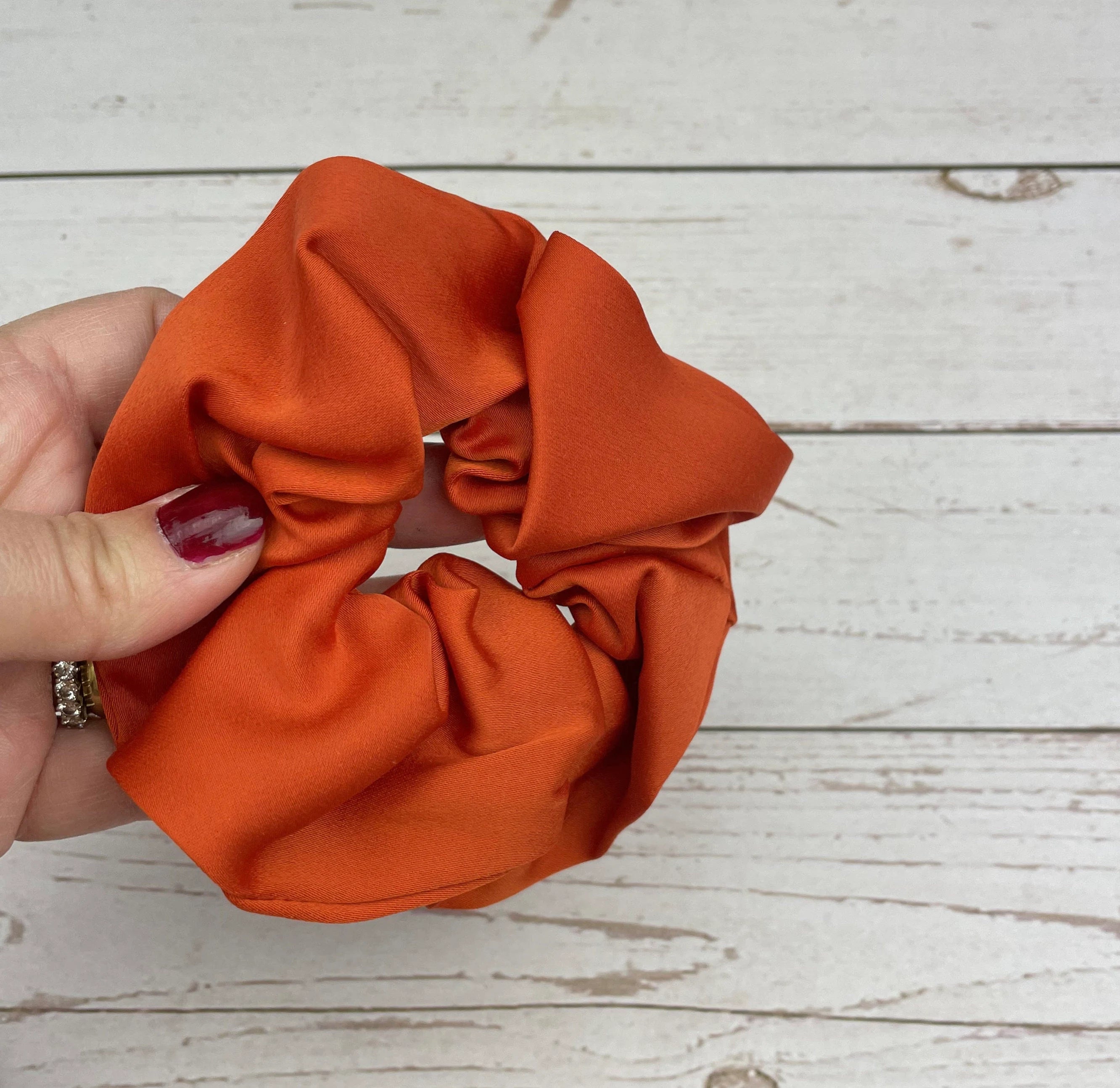 Handmade Satin Scrunchie with Bow - Colorful Pattern Hair Accessory in Green, Lilac, Red, Beige and Orange - Hair Ties and Scrunchies