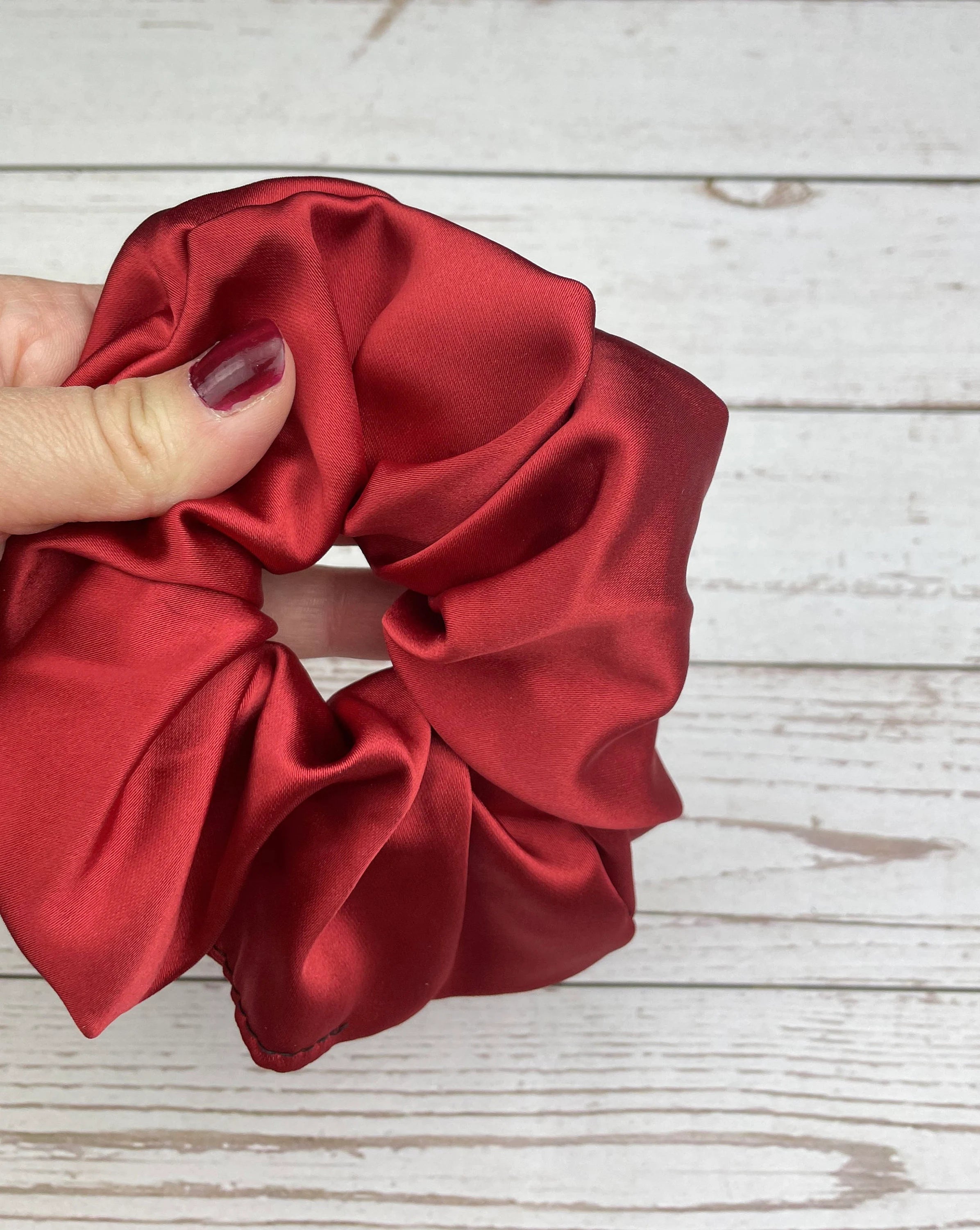 Handmade Satin Scrunchie with Bow - Colorful Pattern Hair Accessory in Green, Lilac, Red, Beige and Orange - Hair Ties and Scrunchies
