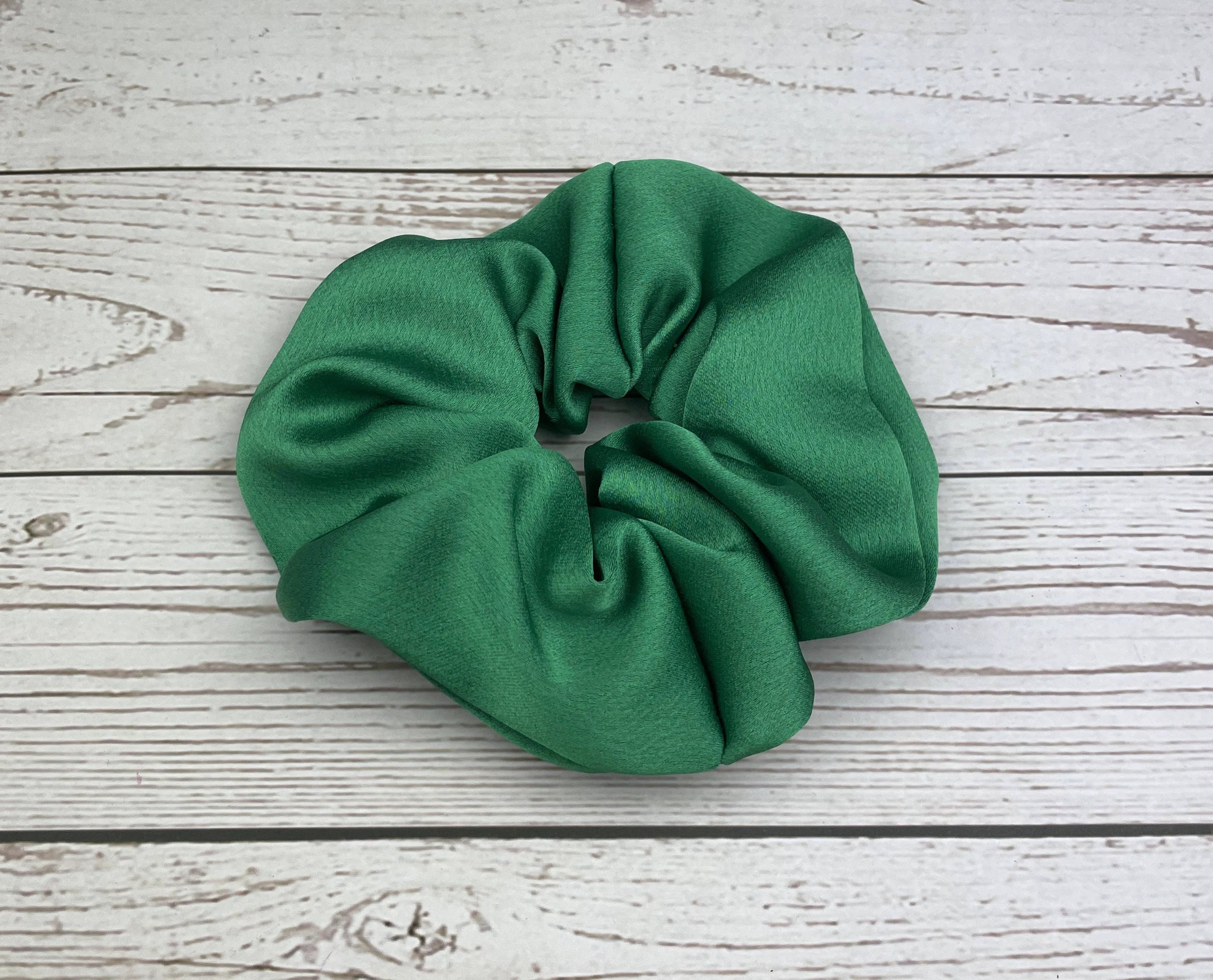 Handmade Satin Scrunchie with Bow - Colorful Pattern Hair Accessory in Green, Lilac, Red, Beige and Orange - Hair Ties and Scrunchies