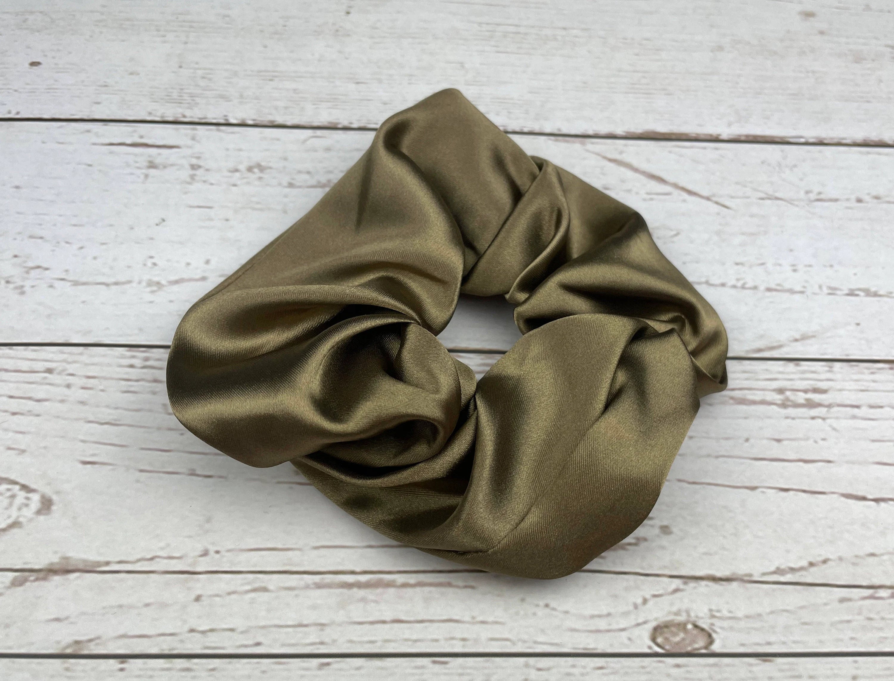 Handmade Satin Scrunchie with Bow - Colorful Pattern Hair Accessory in Green, Lilac, Red, Beige and Orange - Hair Ties and Scrunchies