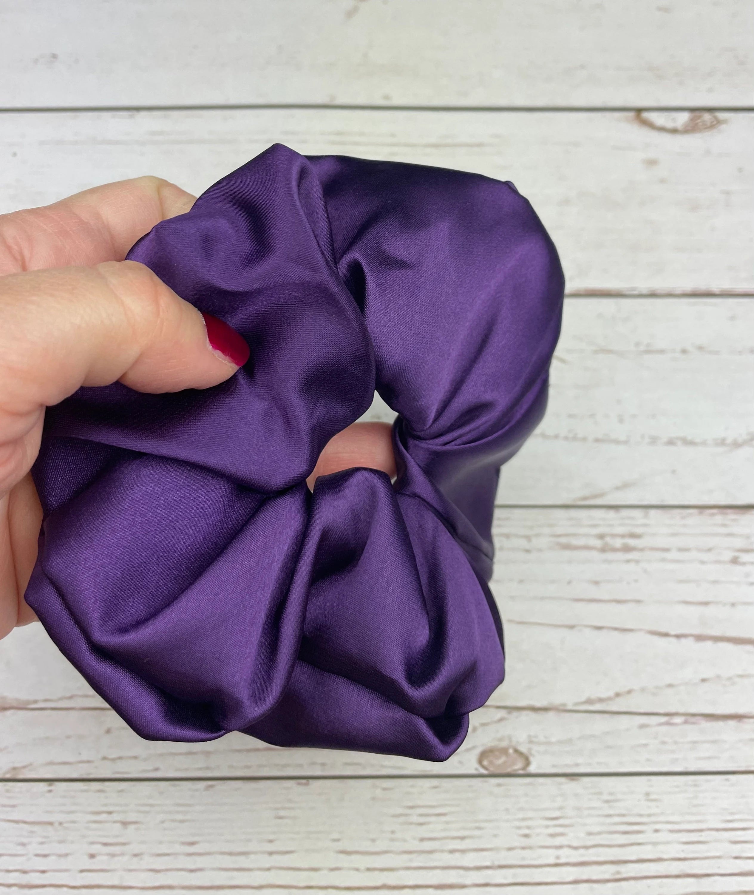 Handmade Satin Scrunchie with Bow - Colorful Hair Accessory in Parliament Blue, Purple, Dark Blue, Green, and Fuchsia