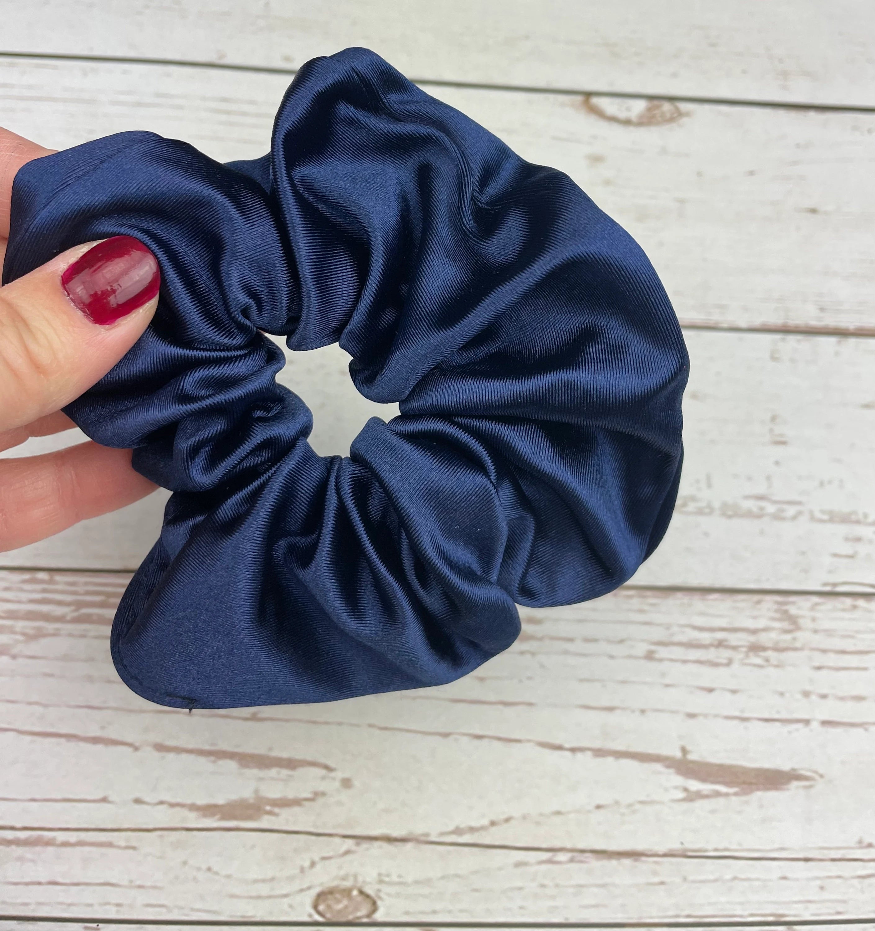 Handmade Satin Scrunchie with Bow - Colorful Hair Accessory in Parliament Blue, Purple, Dark Blue, Green, and Fuchsia