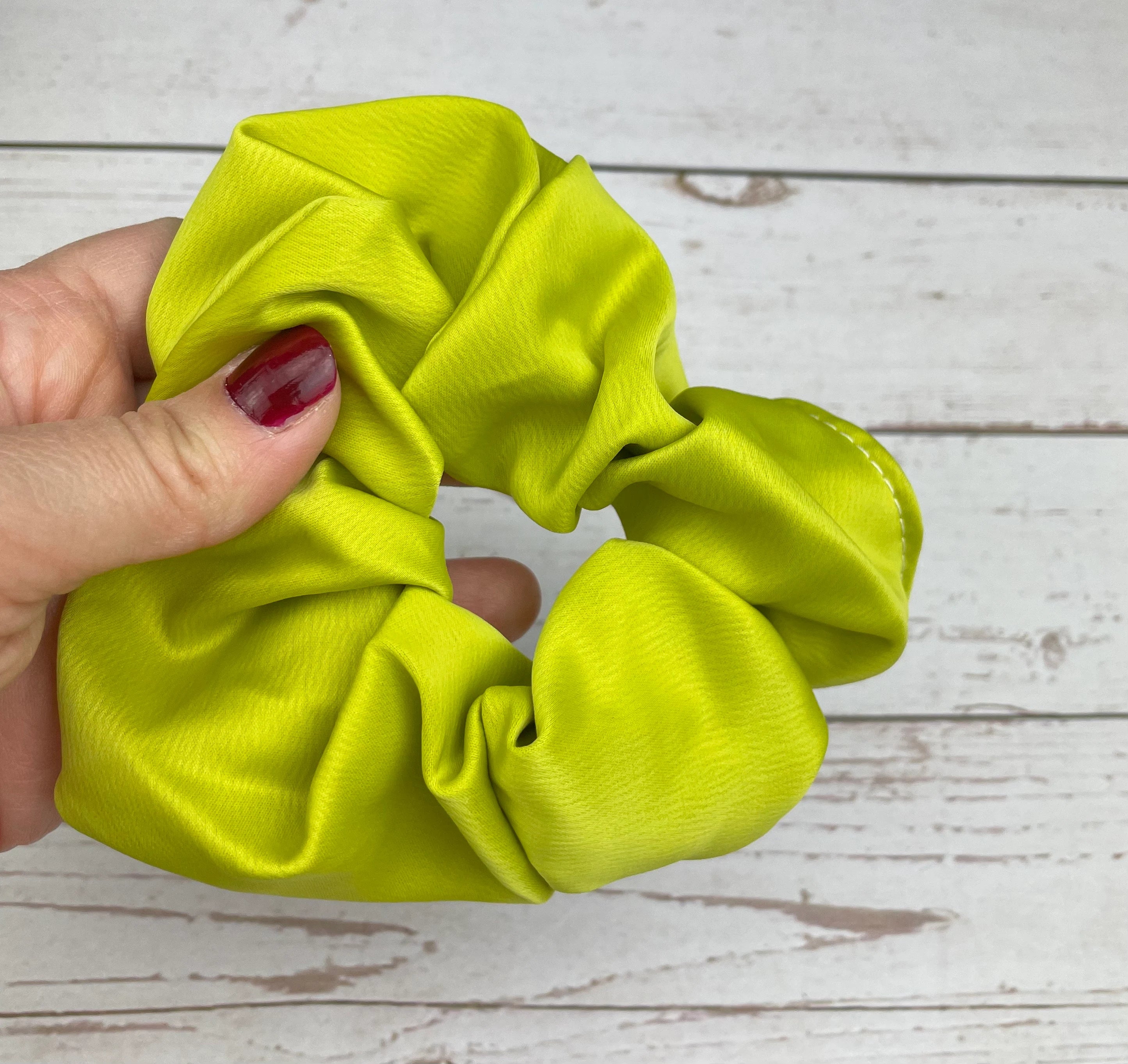 Handmade Satin Scrunchie with Bow - Colorful Hair Accessory in Parliament Blue, Purple, Dark Blue, Green, and Fuchsia