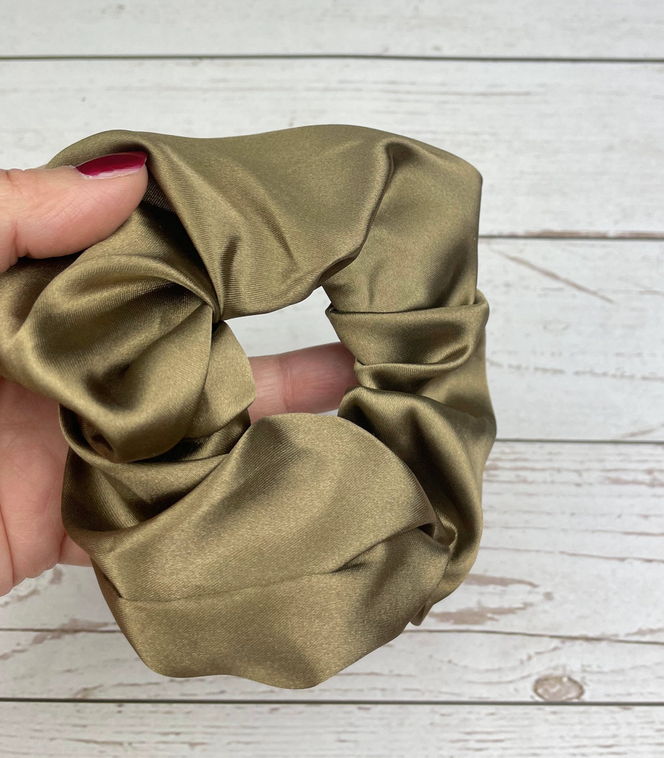 Handmade Satin Scrunchie with Bow - Colorful Pattern Hair Accessory in Green, Lilac, Red, Beige and Orange - Hair Ties and Scrunchies