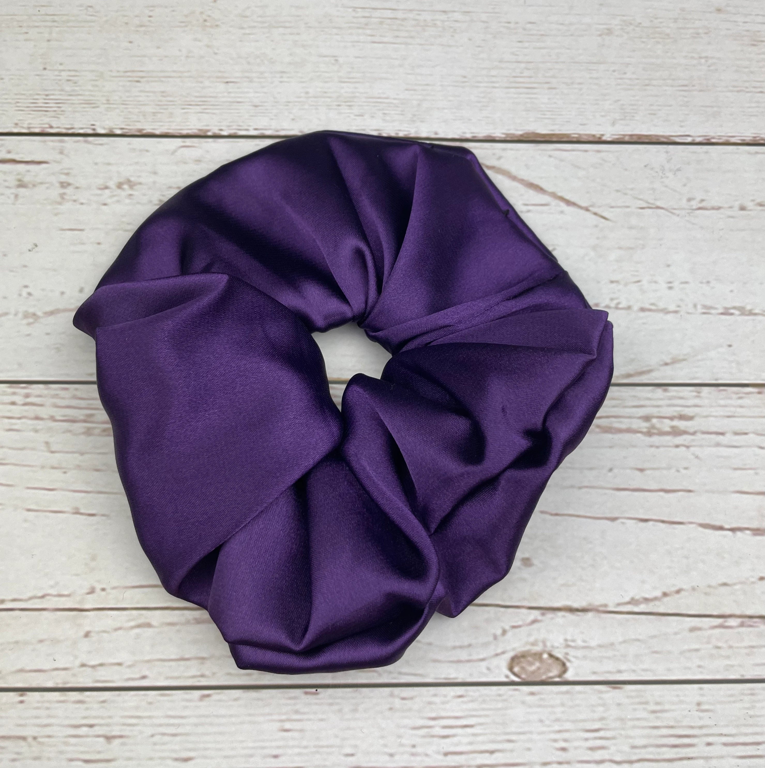 Handmade Satin Scrunchie with Bow - Colorful Hair Accessory in Parliament Blue, Purple, Dark Blue, Green, and Fuchsia