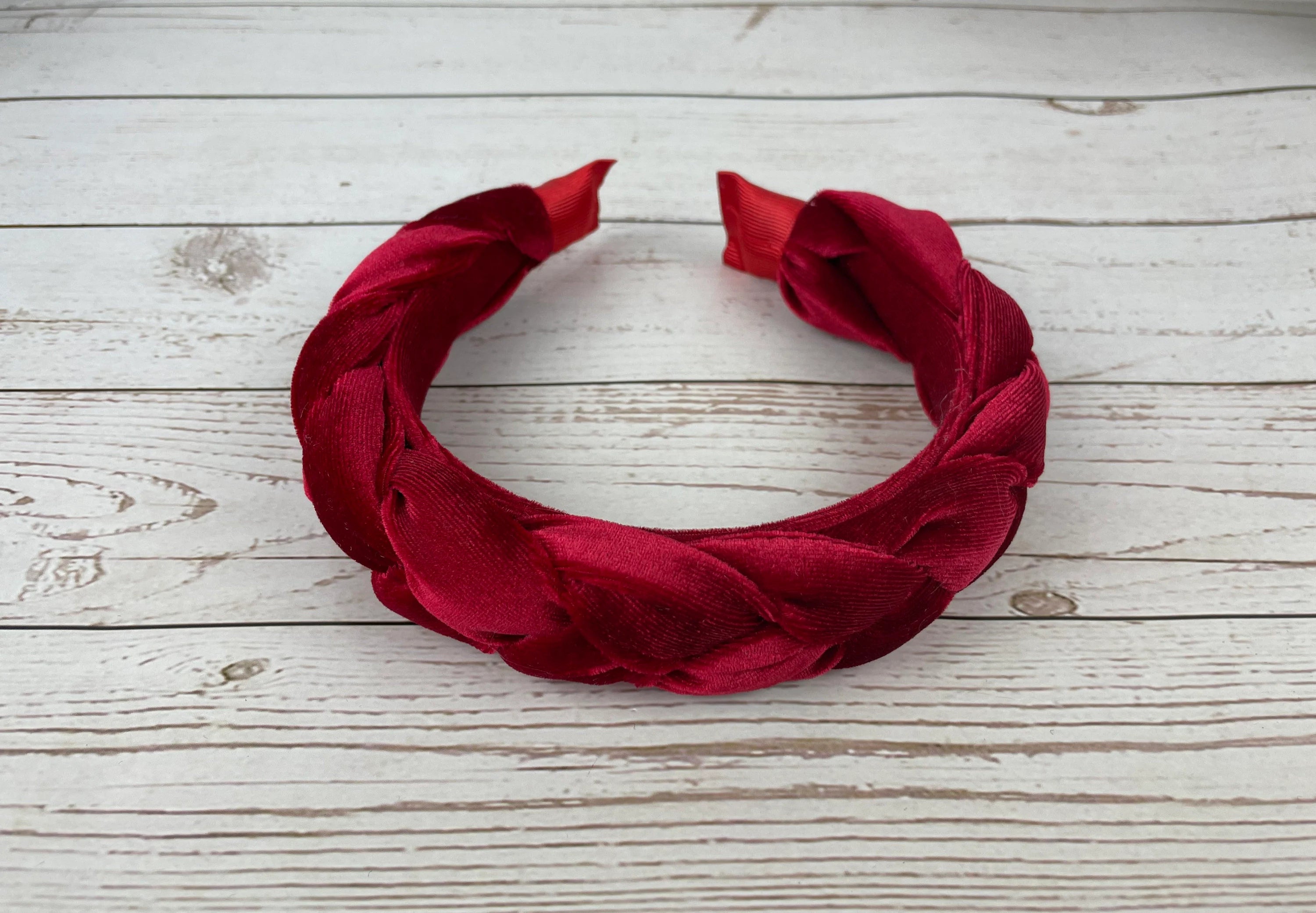 Handmade Red Velvet Braided Headband - Stylish Padded Design, Perfect Gift for Her