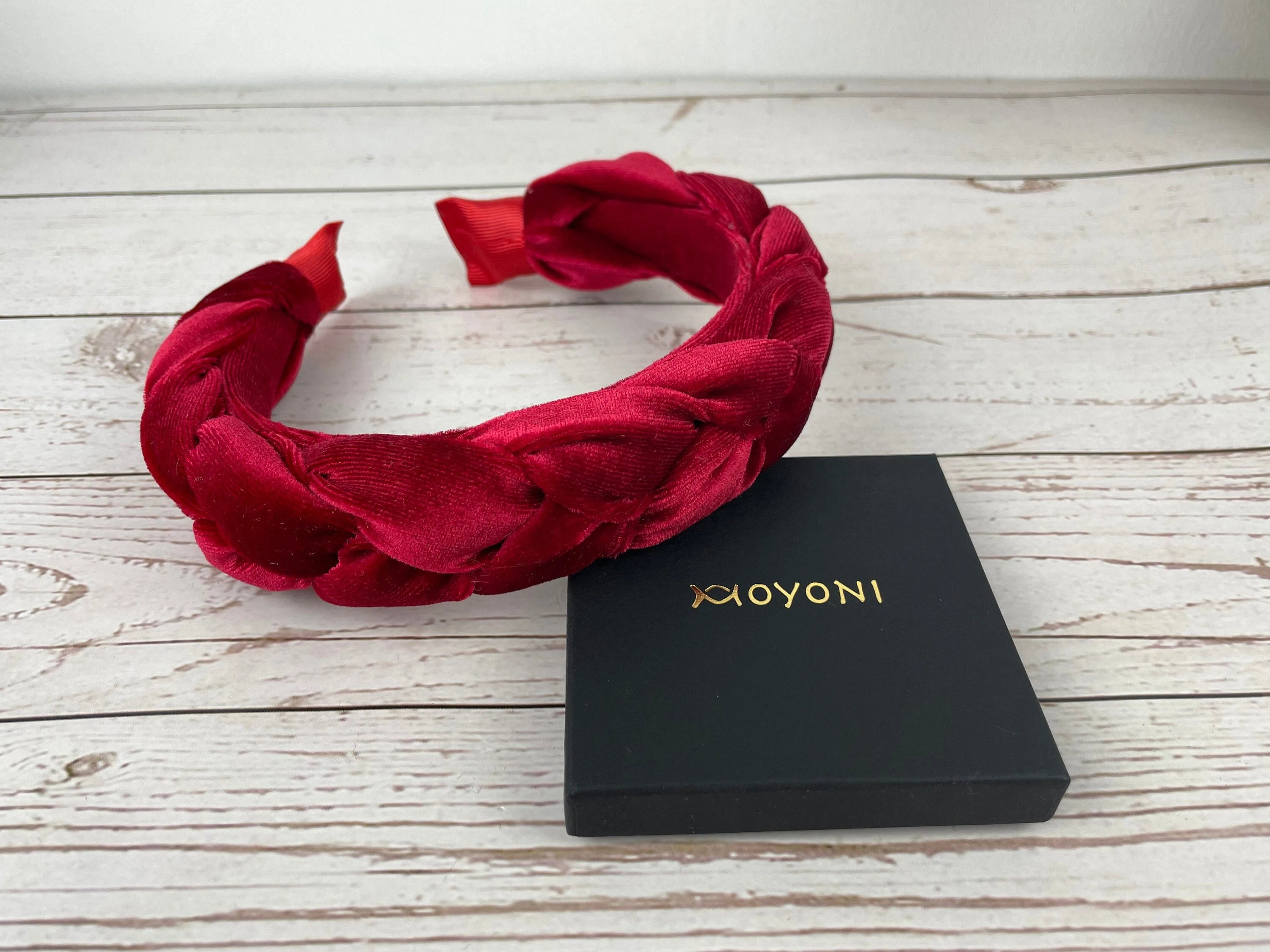 Handmade Red Velvet Braided Headband - Stylish Padded Design, Perfect Gift for Her