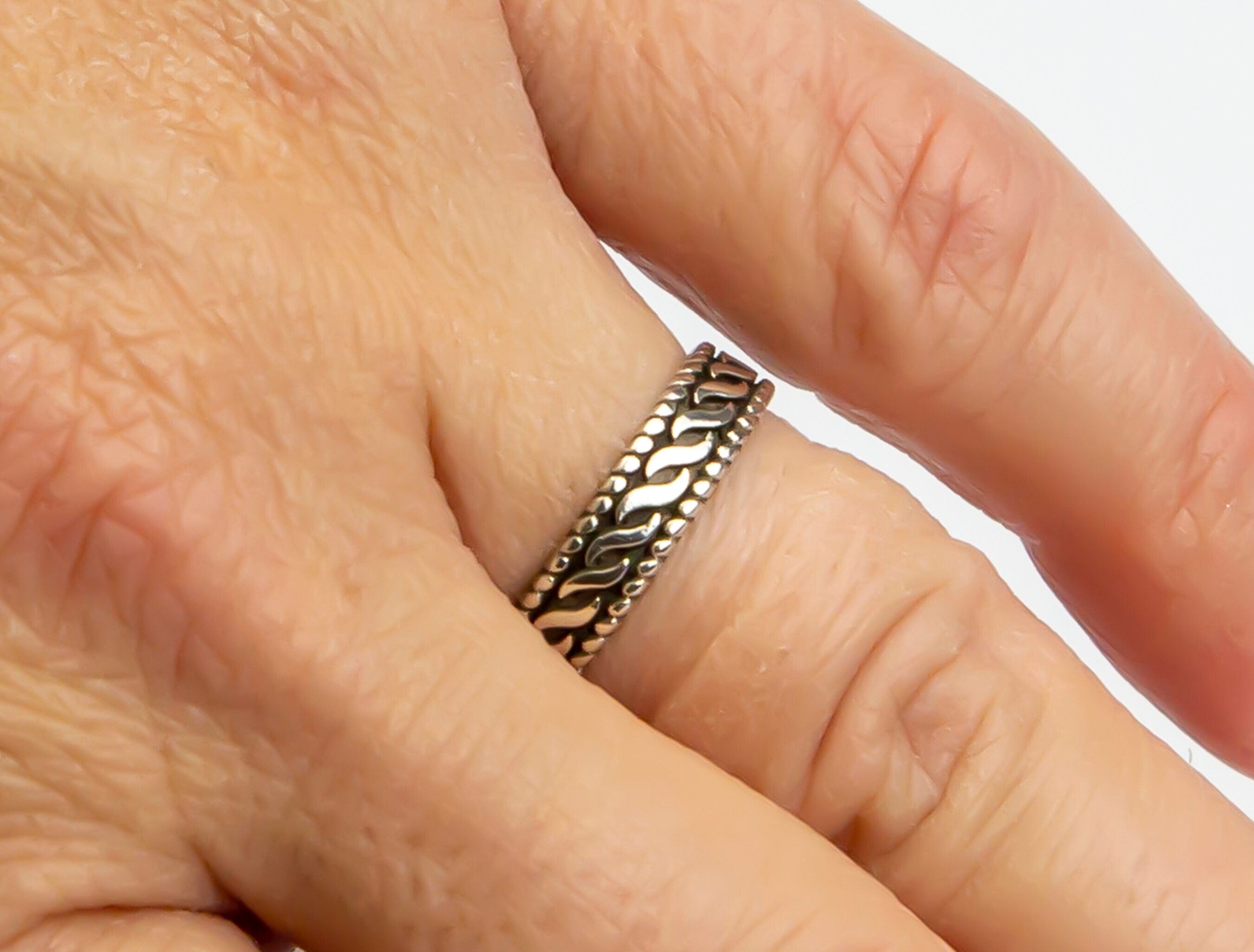 Boho Chunky Chain-Style Adjustable Silver Ring | Sterling Silver Knitting Pattern | Thin & Elegant | Best Gift for Her