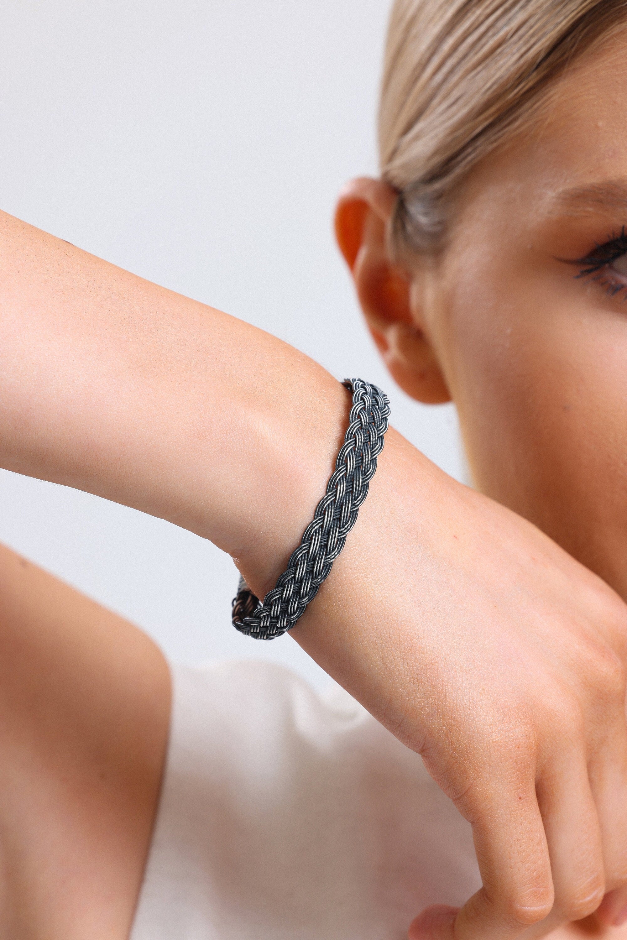 Delicate BRAIDED MEN BRACELET, Handmade Weaved Bracelet, Personalised Jewelry, Anniversary, Silver Bead Bracelet, For Husband, Gift for Father available at Moyoni Design