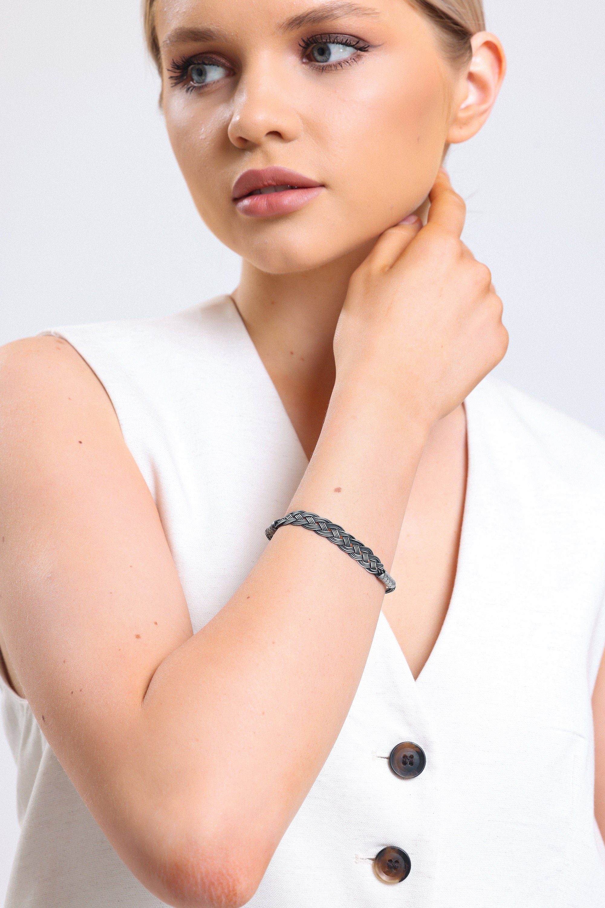 Handmade Braided Sterling Silver Bracelet with Traditional Design