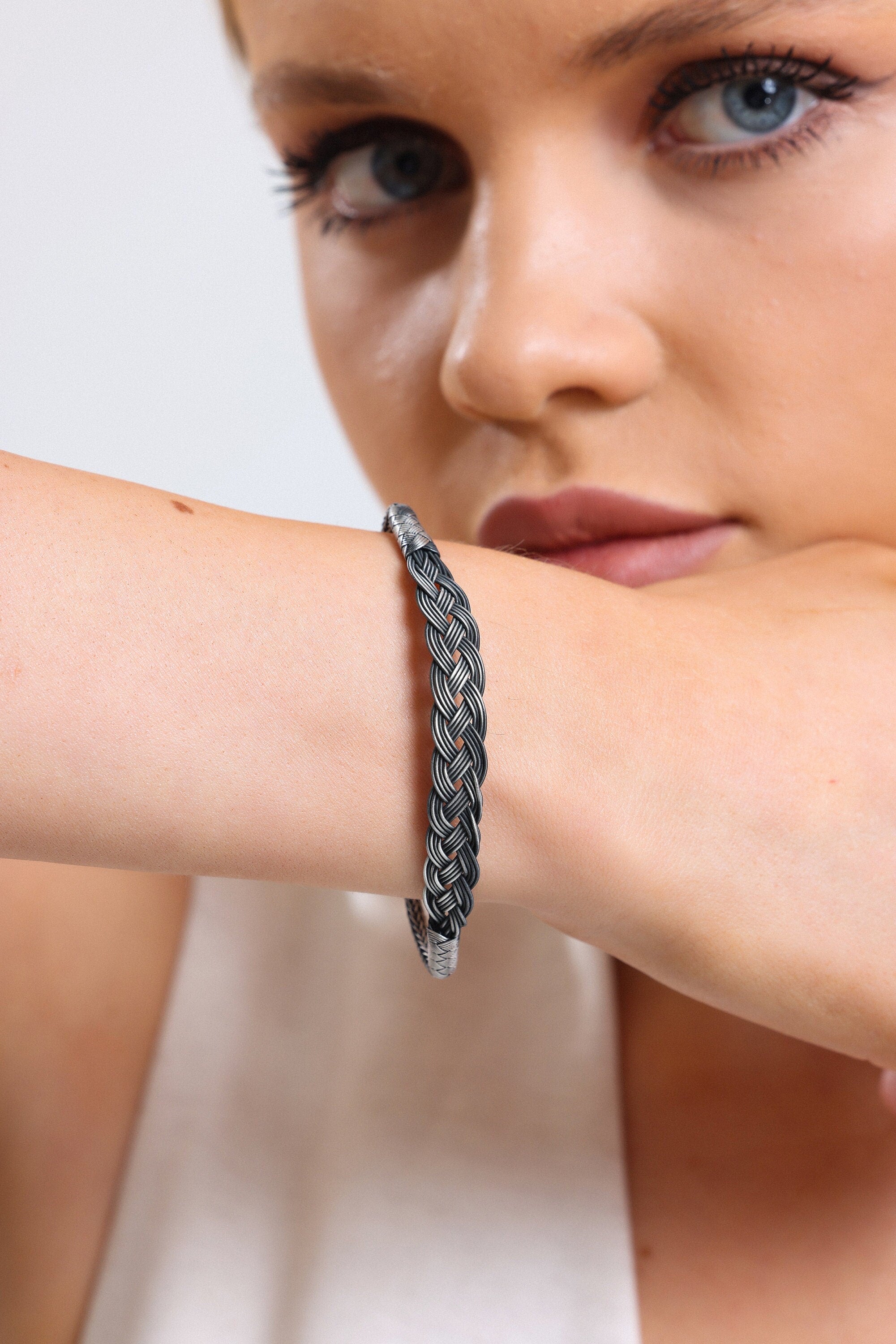 Stylish BRAIDED BRACELET, Sterling Silver, Chain Handmade Bracelet, Silver Chain Bracelet, Gift for Mom available at Moyoni Design