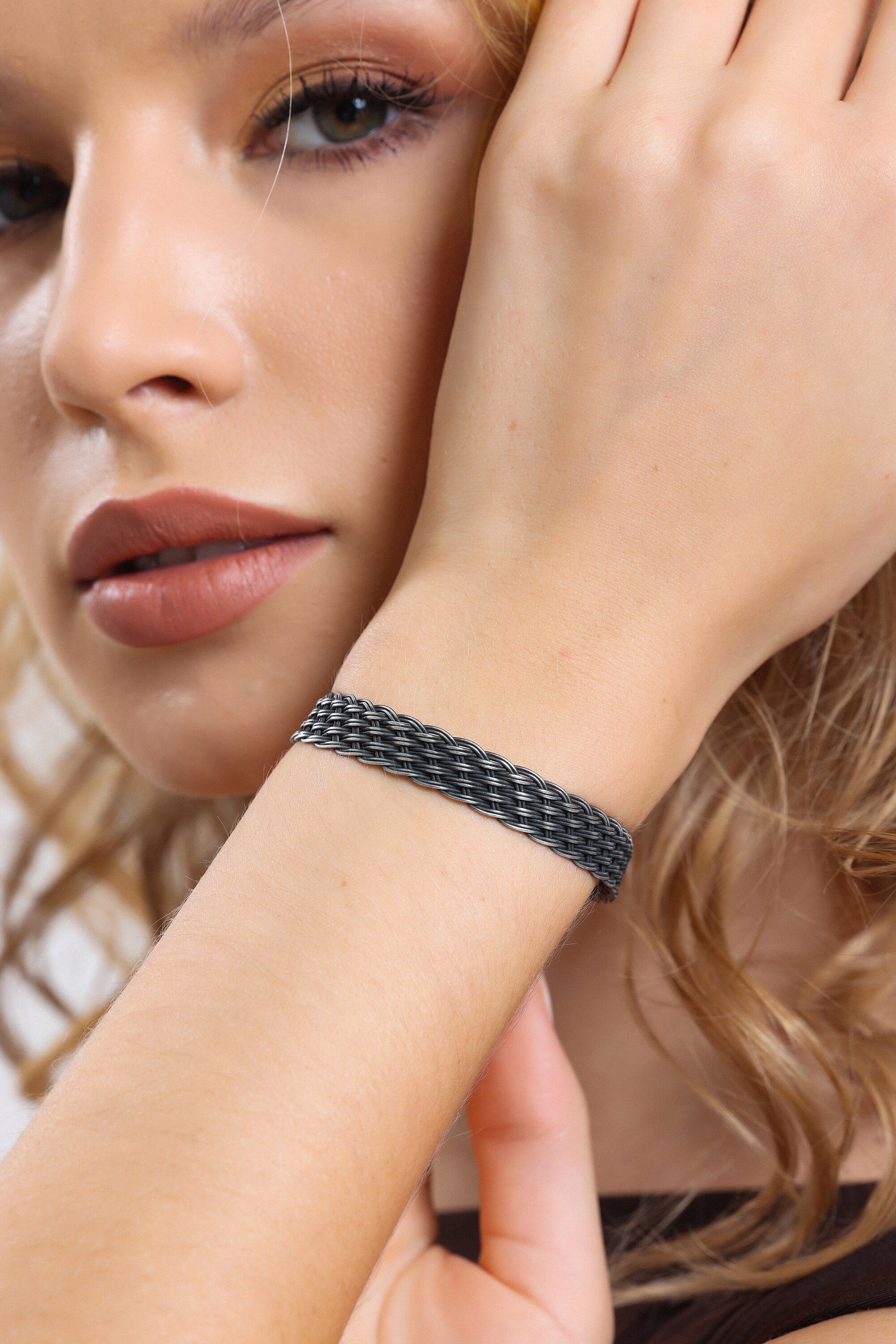 Unique Sterling Silver Bracelets for Men, WOVEN BRACELET, Braided Bracelet, Men Silver Bracelet available at Moyoni Design