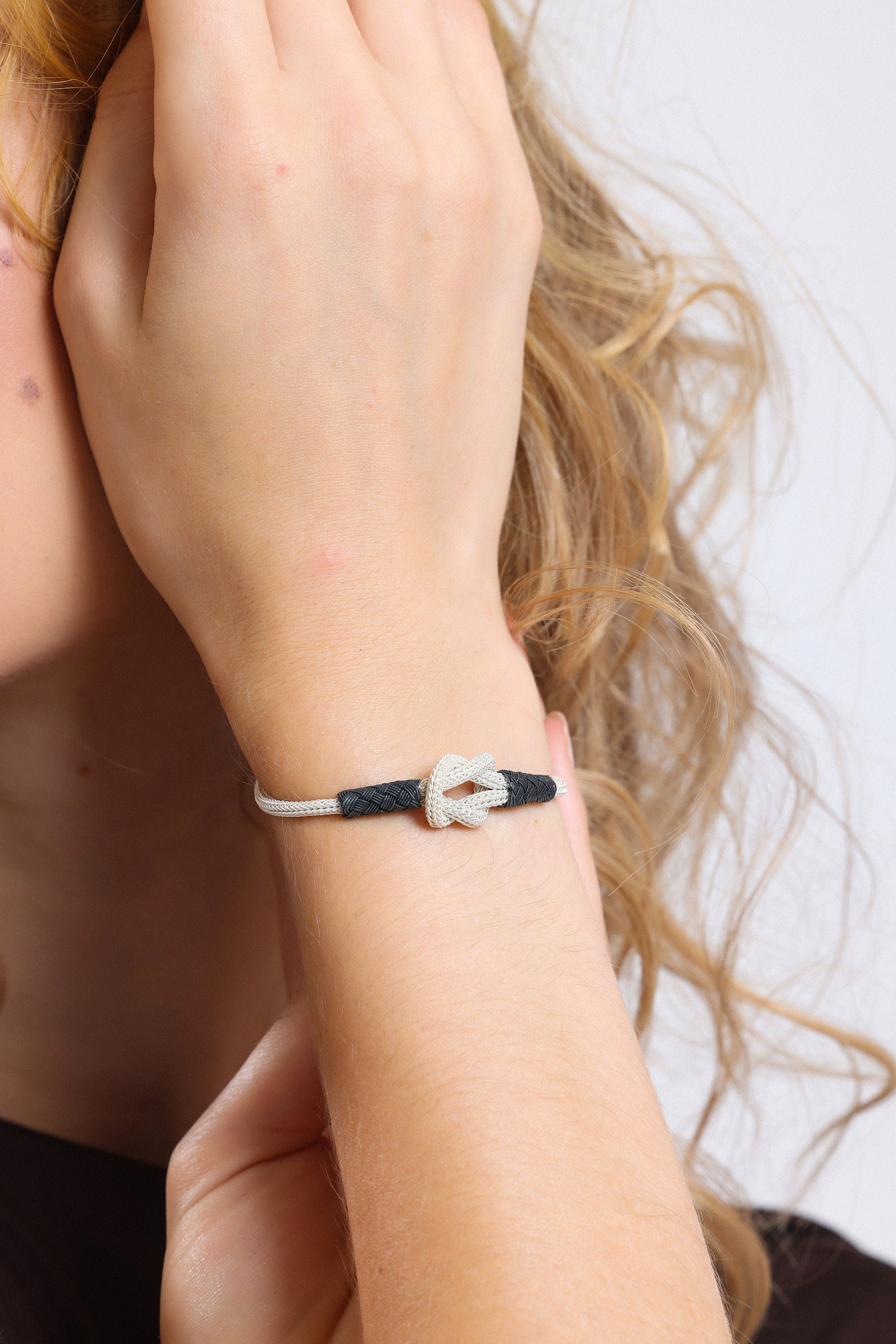 Charming WOVEN BRAIDED Pure Silver BRACELET, Wonderful Thin Bracelet, Best Gift for her, Two Toned Bracelet, Birthday Gift available at Moyoni Design