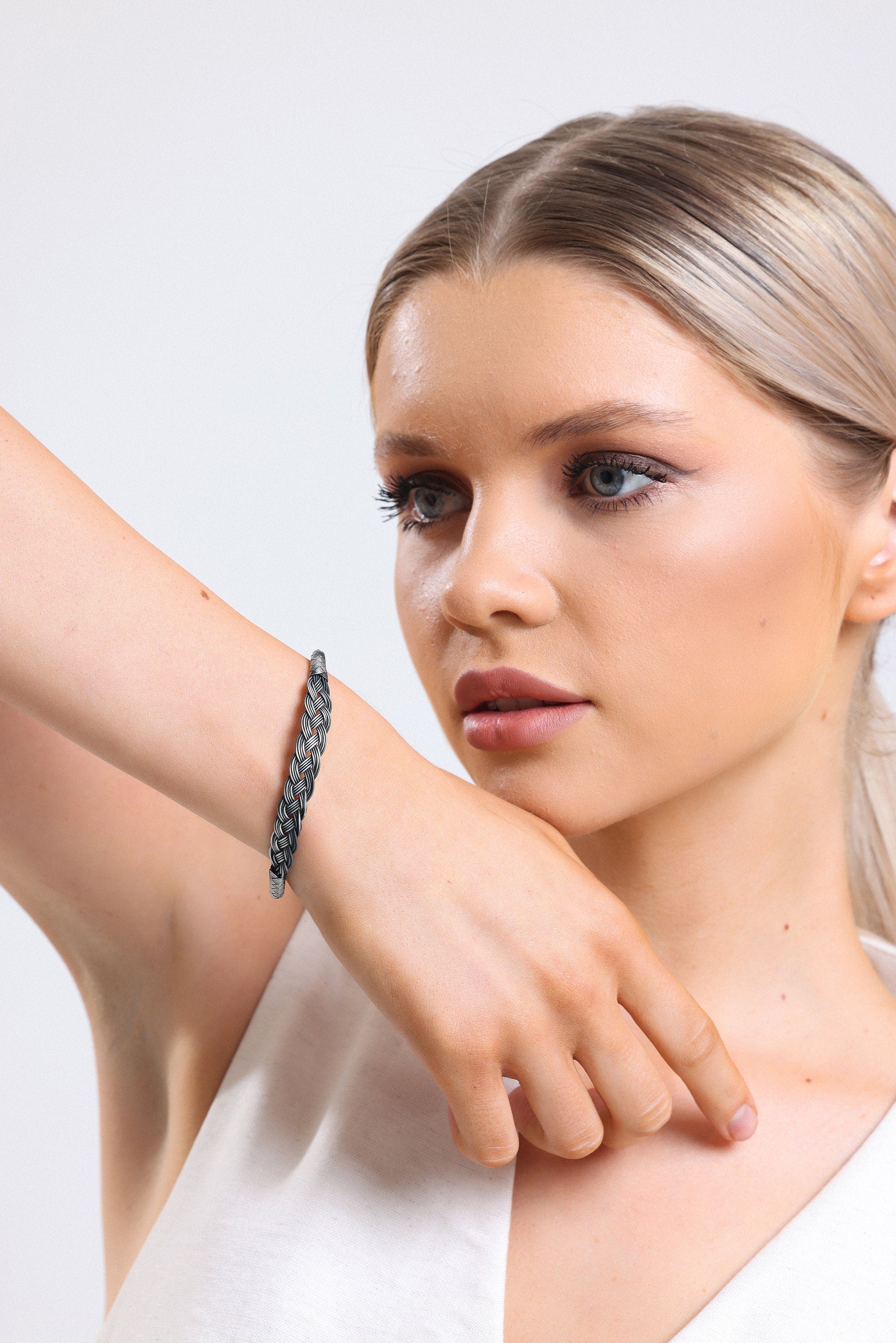 Stylish BRAIDED BRACELET, Sterling Silver, Chain Handmade Bracelet, Silver Chain Bracelet, Gift for Mom available at Moyoni Design