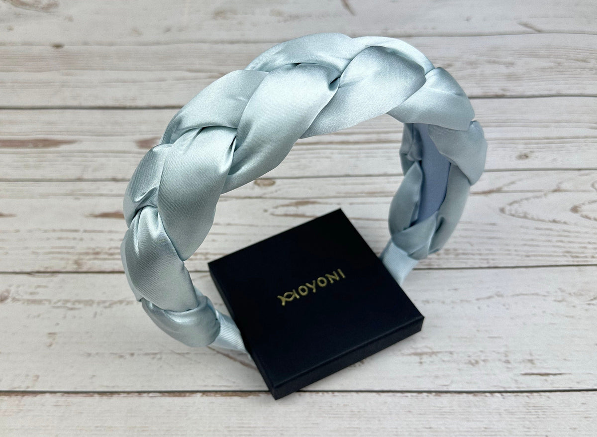Light Blue Satin Braided Knot Headband - Classic and Stylish Baby Blue Hair Accessory for Women