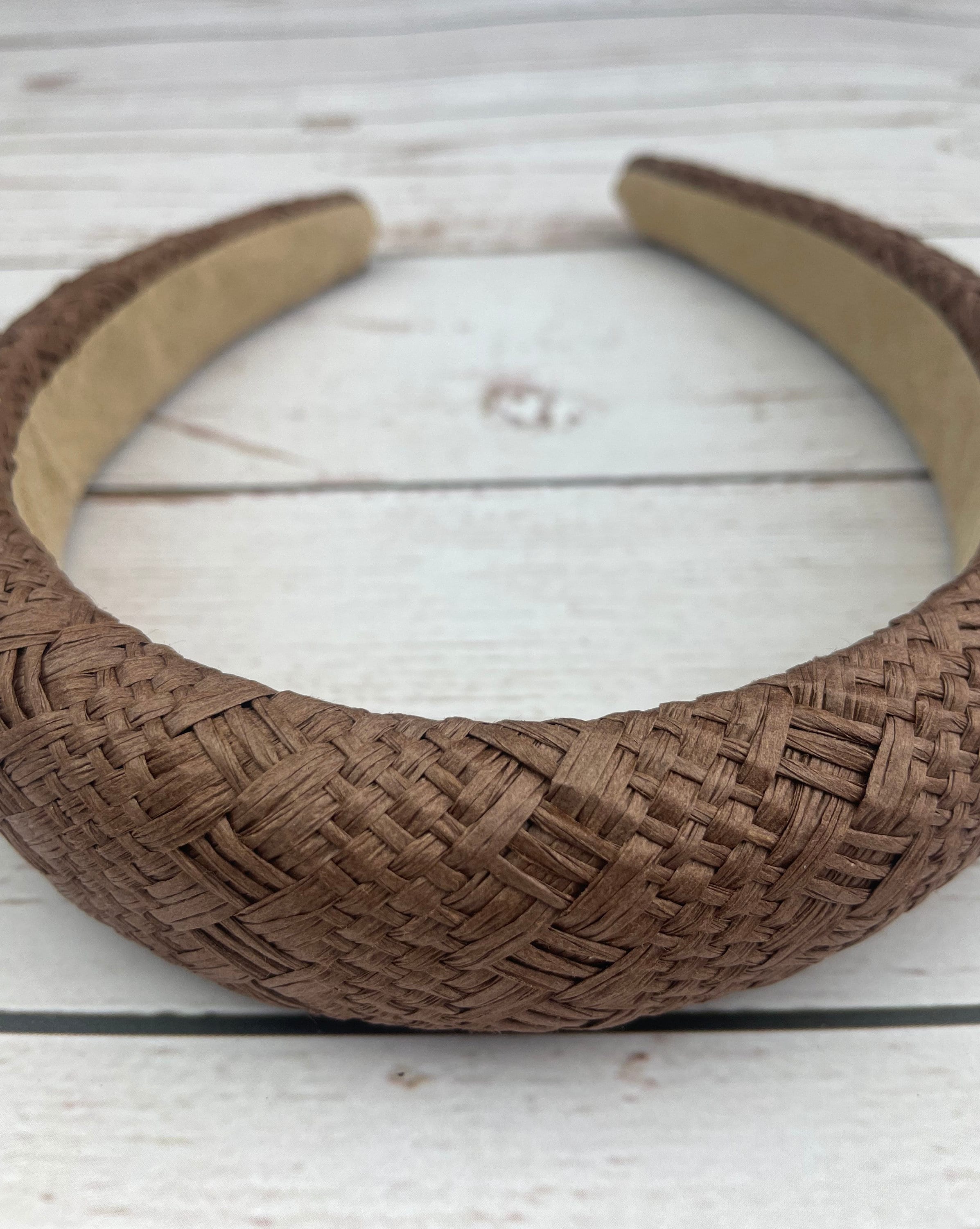 Brown Color Straw Padded Headband, Bohemian Headband, Wide Headband, Dark Color Raffia Padded Hairband, Straw Weaving Headband