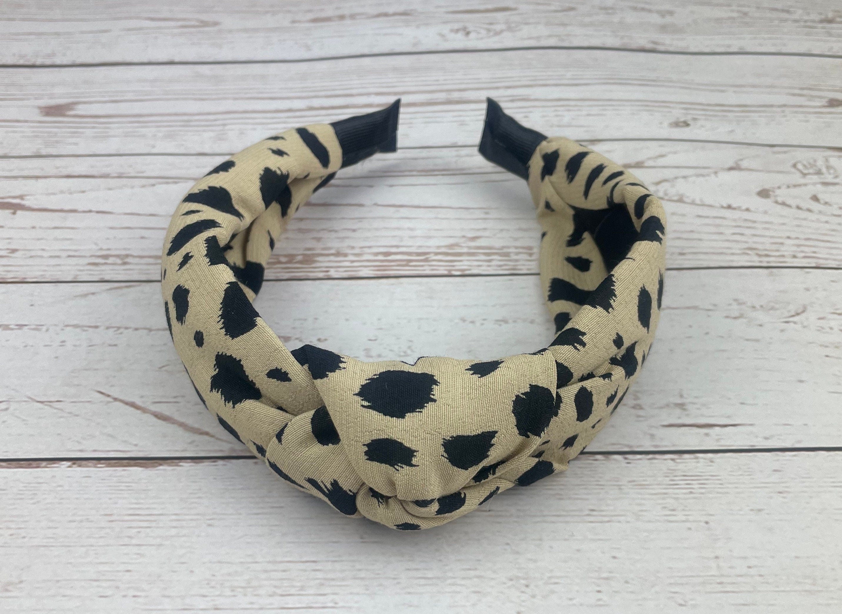 Leopard Print Knotted Headband, Women Headband, Beige Brown Headband, Stylish Hairband, Wide Headband, Padded Headband