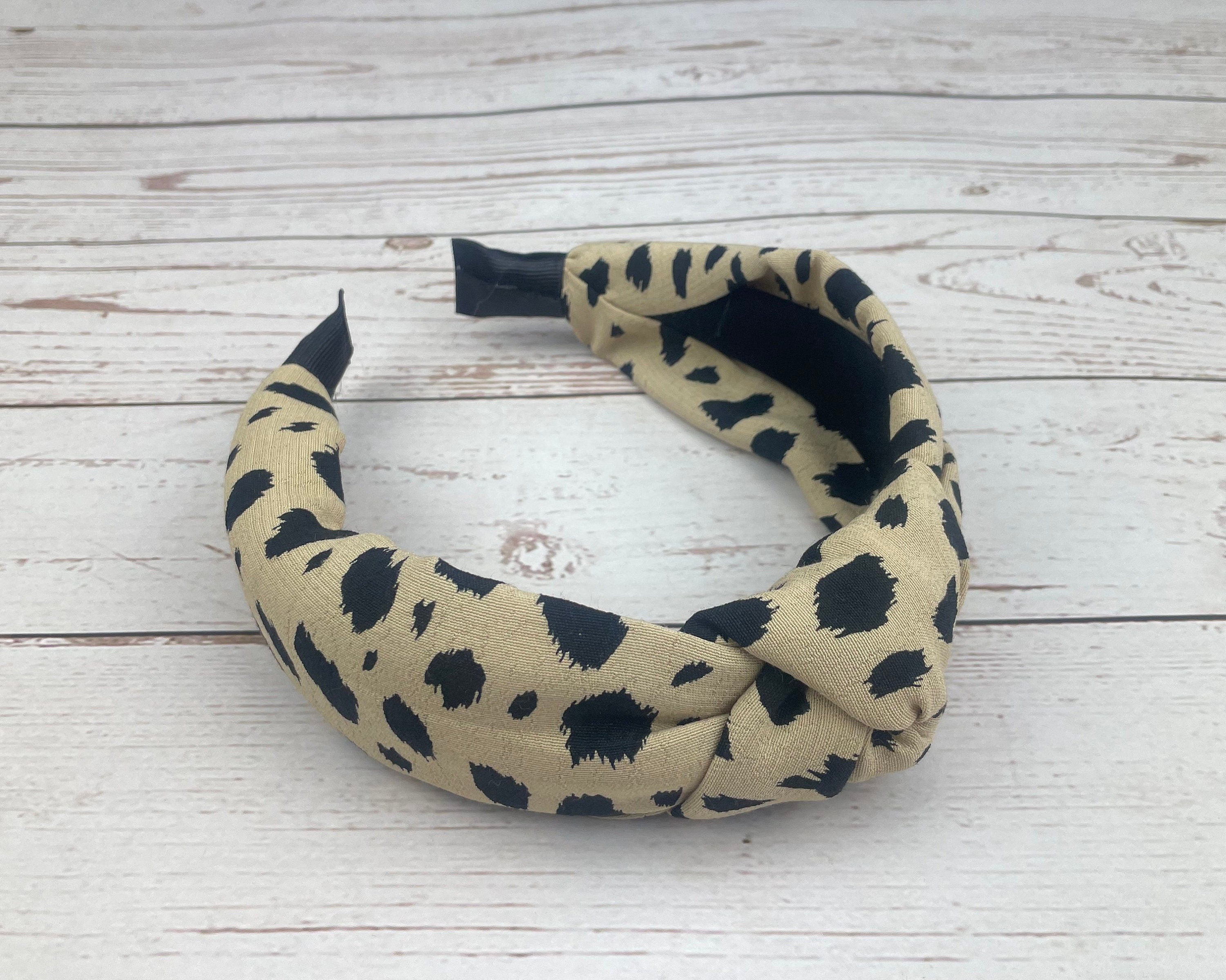 Leopard Print Knotted Headband, Women Headband, Beige Brown Headband, Stylish Hairband, Wide Headband, Padded Headband