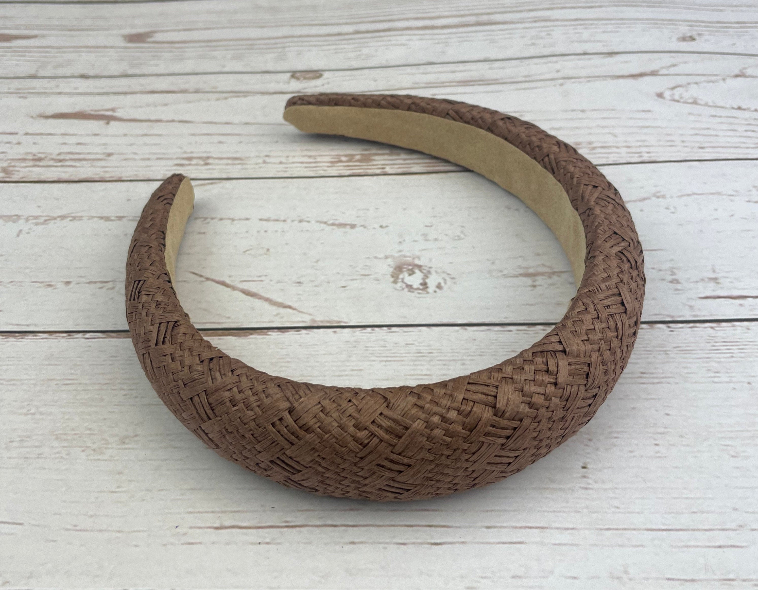 Brown Color Straw Padded Headband, Bohemian Headband, Wide Headband, Dark Color Raffia Padded Hairband, Straw Weaving Headband