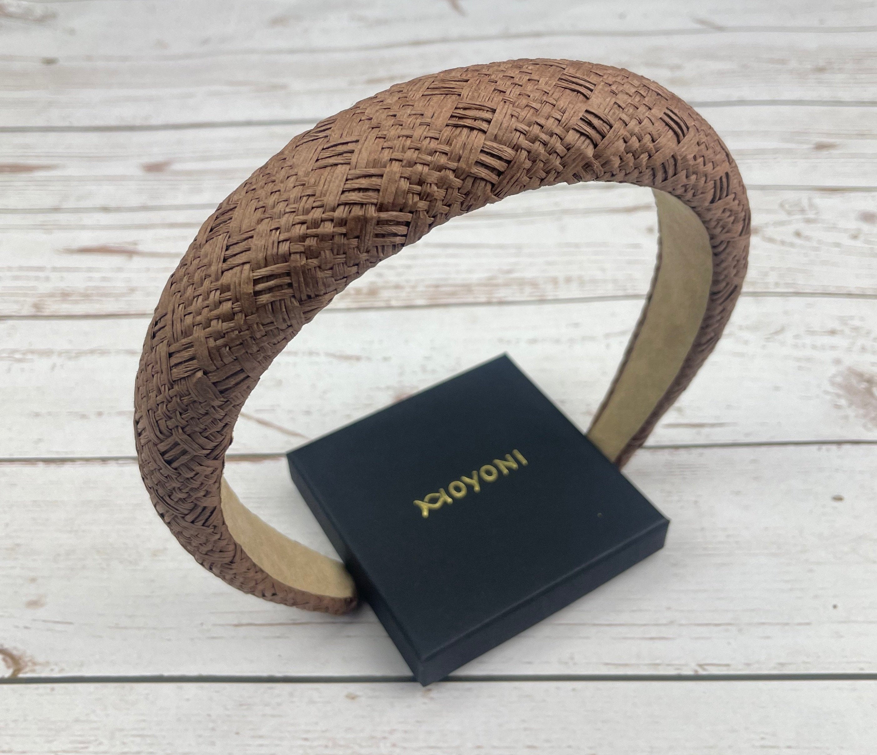 Brown Color Straw Padded Headband, Bohemian Headband, Wide Headband, Dark Color Raffia Padded Hairband, Straw Weaving Headband