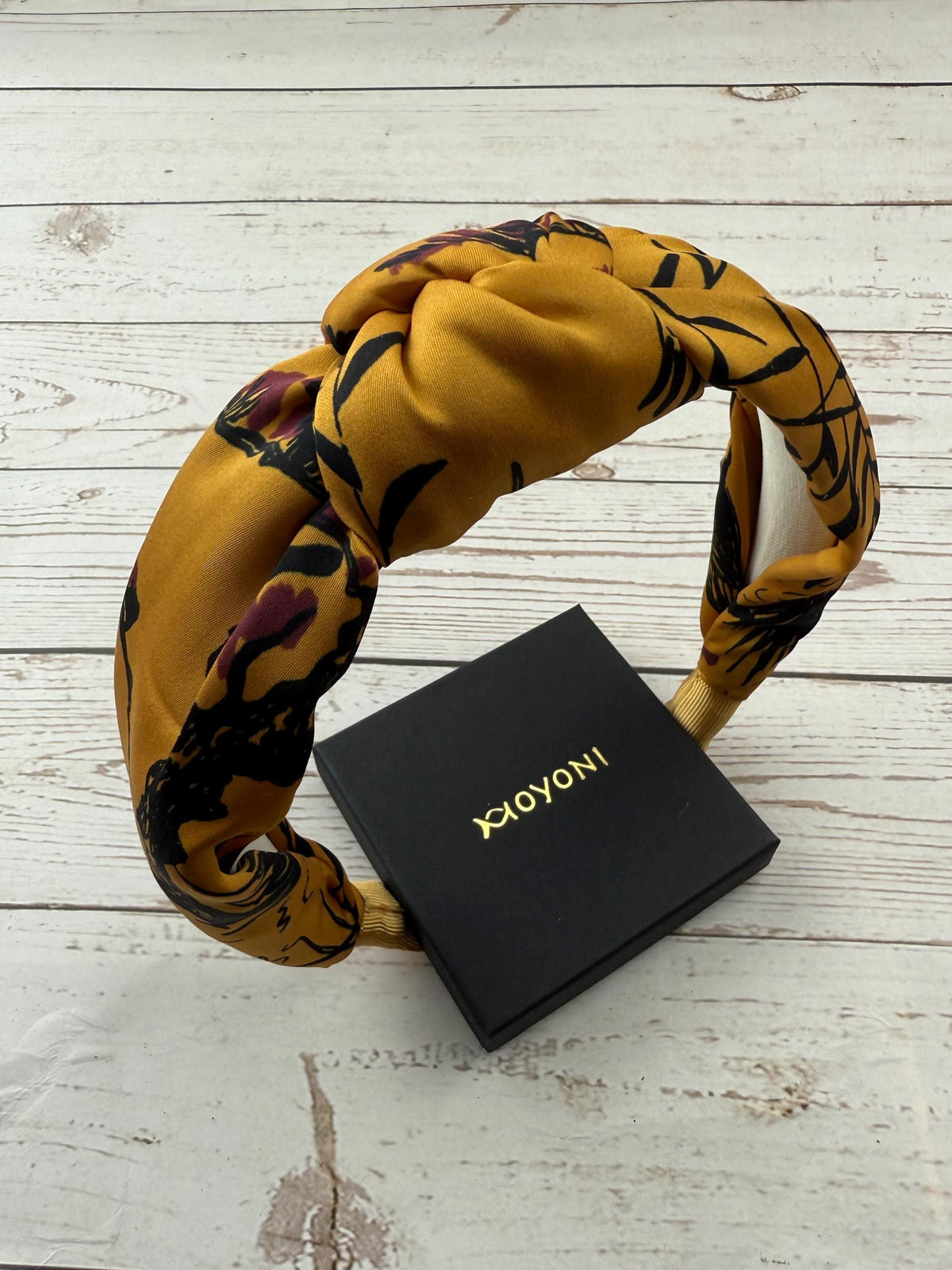 Mustard Yellow Floral Knot Headband: Satin Padded Turban - Handmade