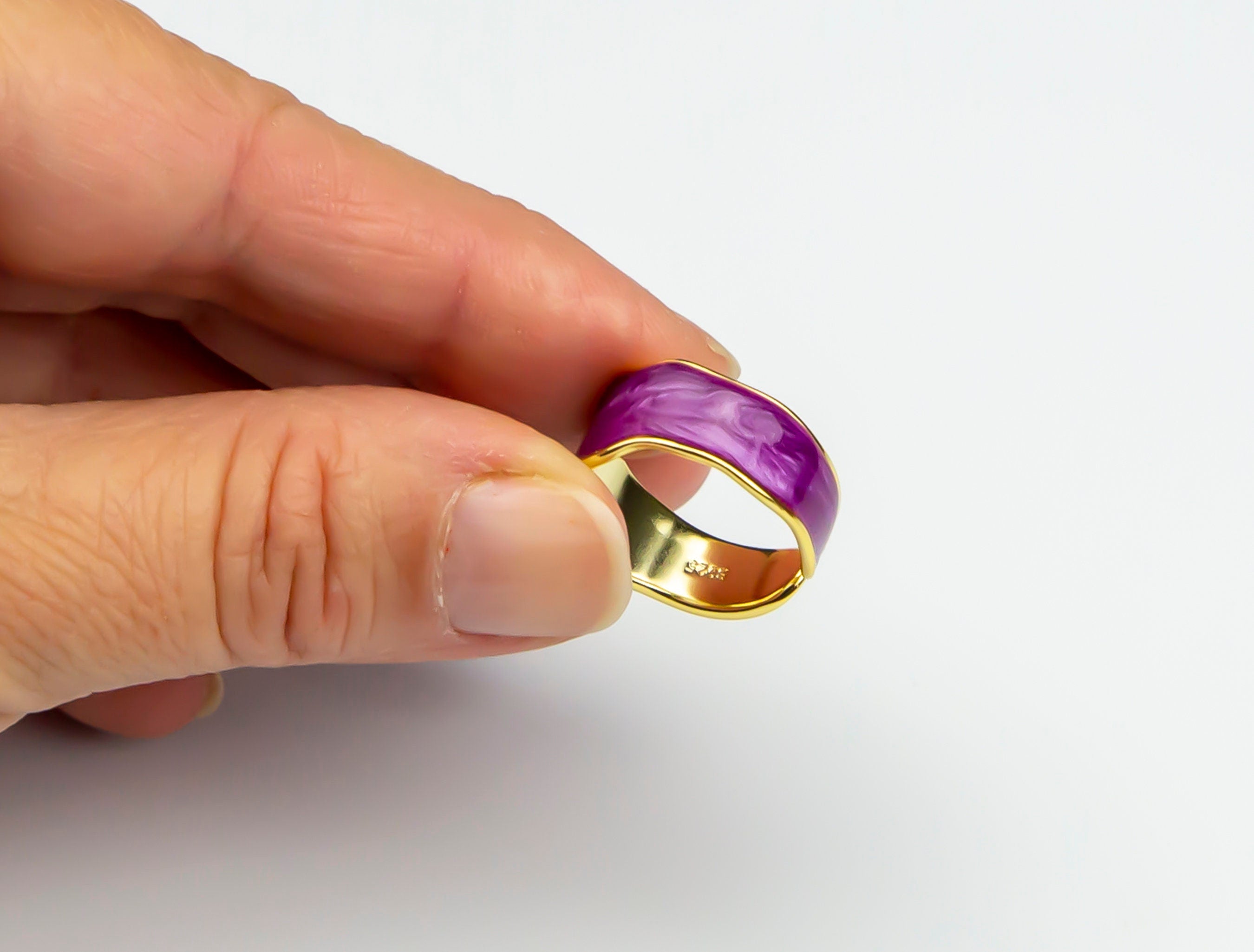 Silver Enamel Adjustable Ring, Luxury Ring, Gold Plated Purple Enamel Ring, Retro Irregular Edged Color Enamel Ring, Women Trending Ring