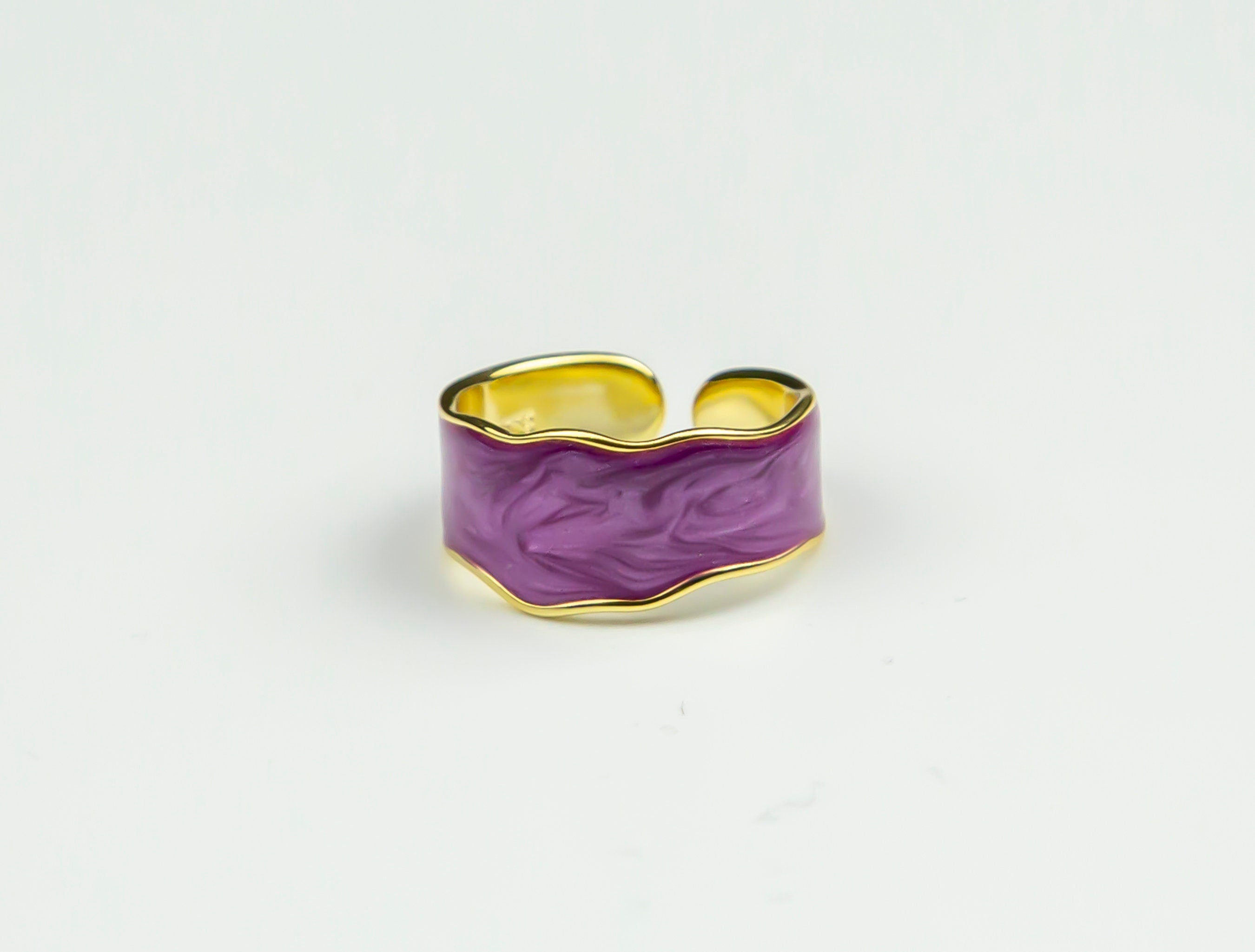 Silver Enamel Adjustable Ring, Luxury Ring, Gold Plated Purple Enamel Ring, Retro Irregular Edged Color Enamel Ring, Women Trending Ring