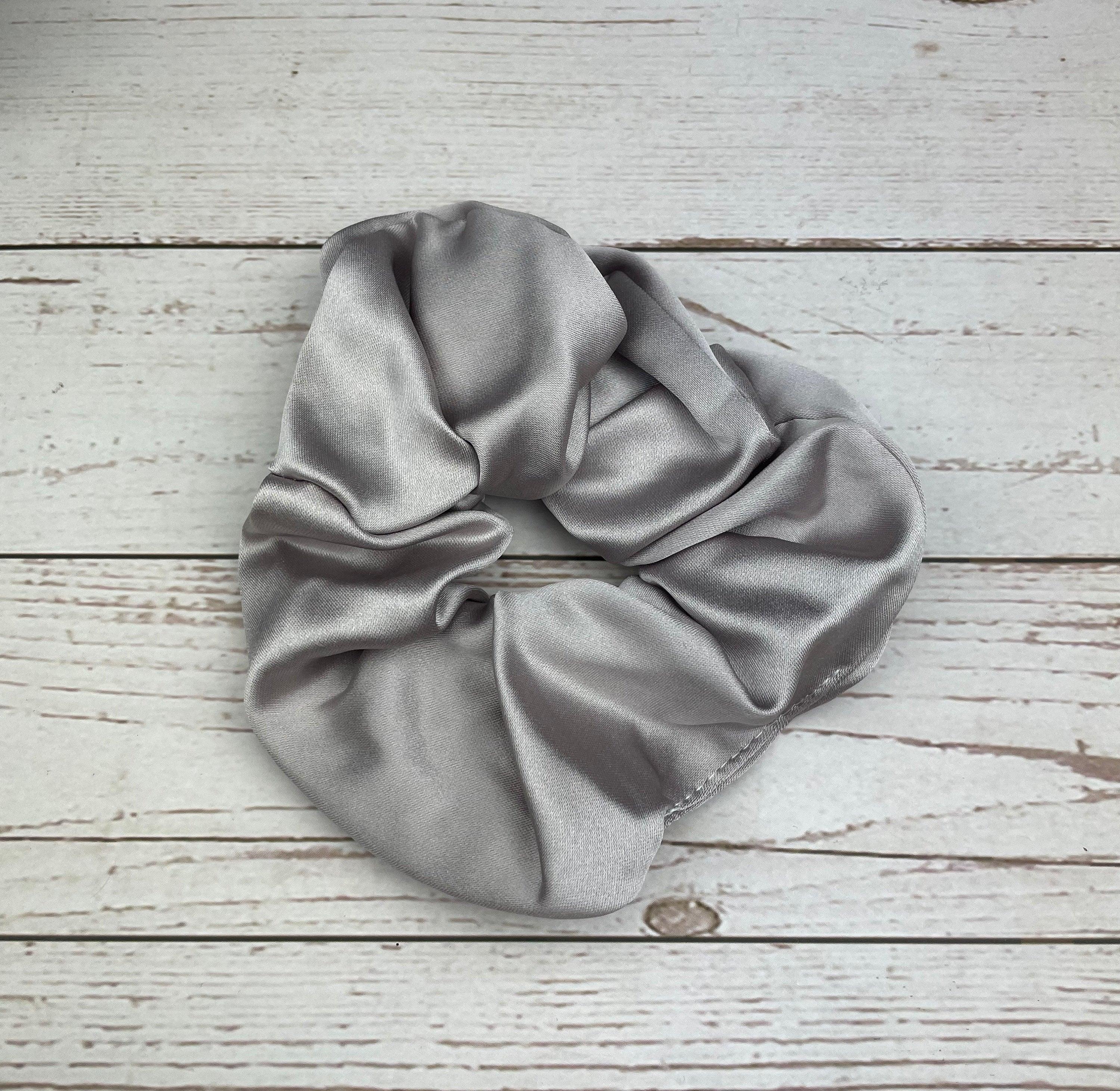 Gray  Handmade Satin Scrunchie With Bow