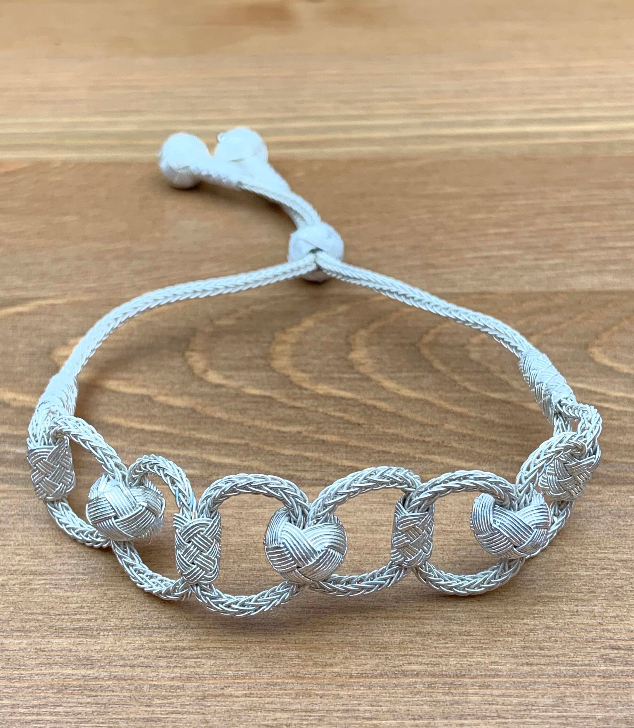 Adjustable Silver Braided Knot Chain Bracelet