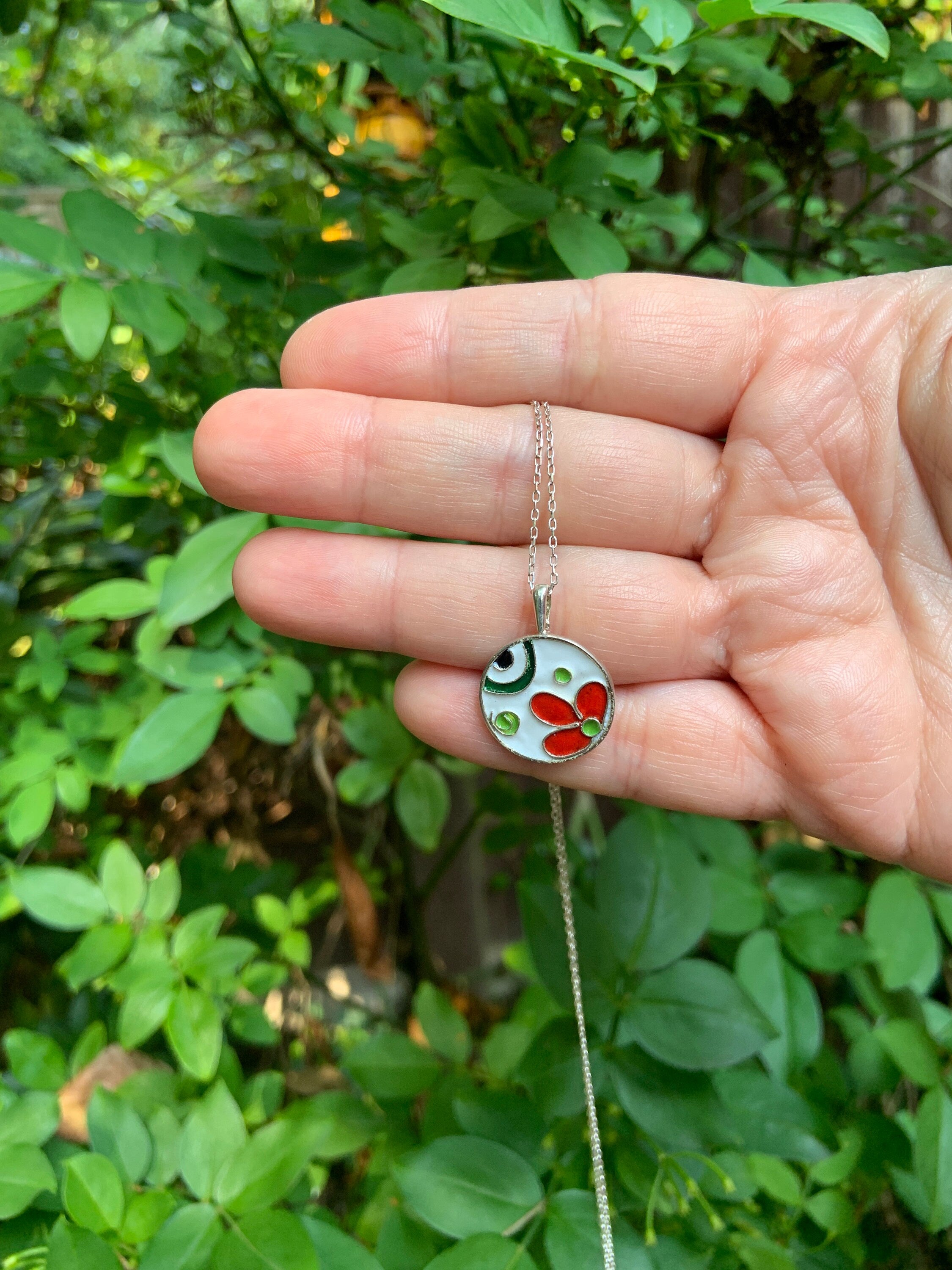 Cloisonne Enamel Silver Necklace