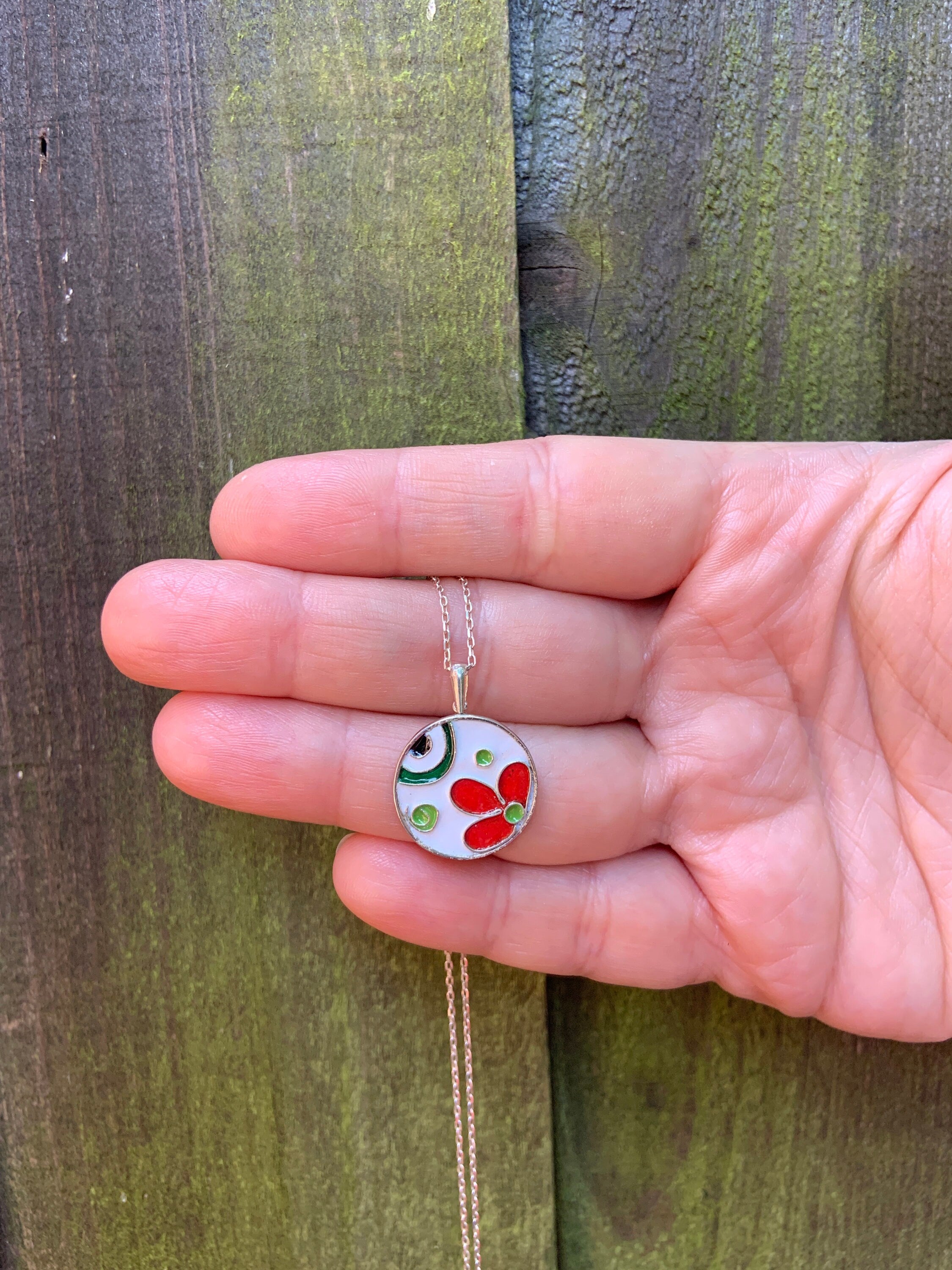 Cloisonne Enamel Silver Necklace