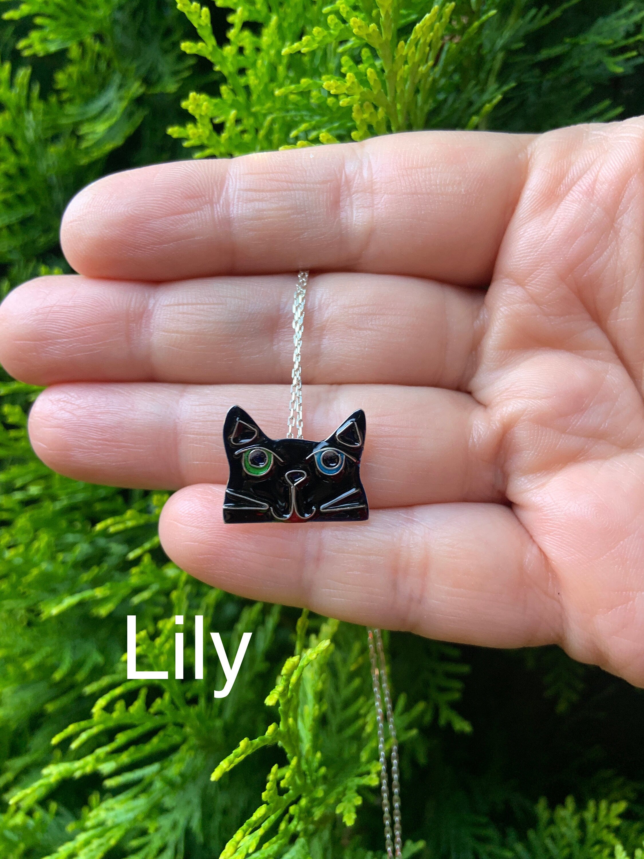 Unique CLOISONNE ENAMEL SILVER Necklace, Cat Lover Necklace, Birthday Gifts, Love Handmade Jewelry, 925 Sterling Silver available at Moyoni Design