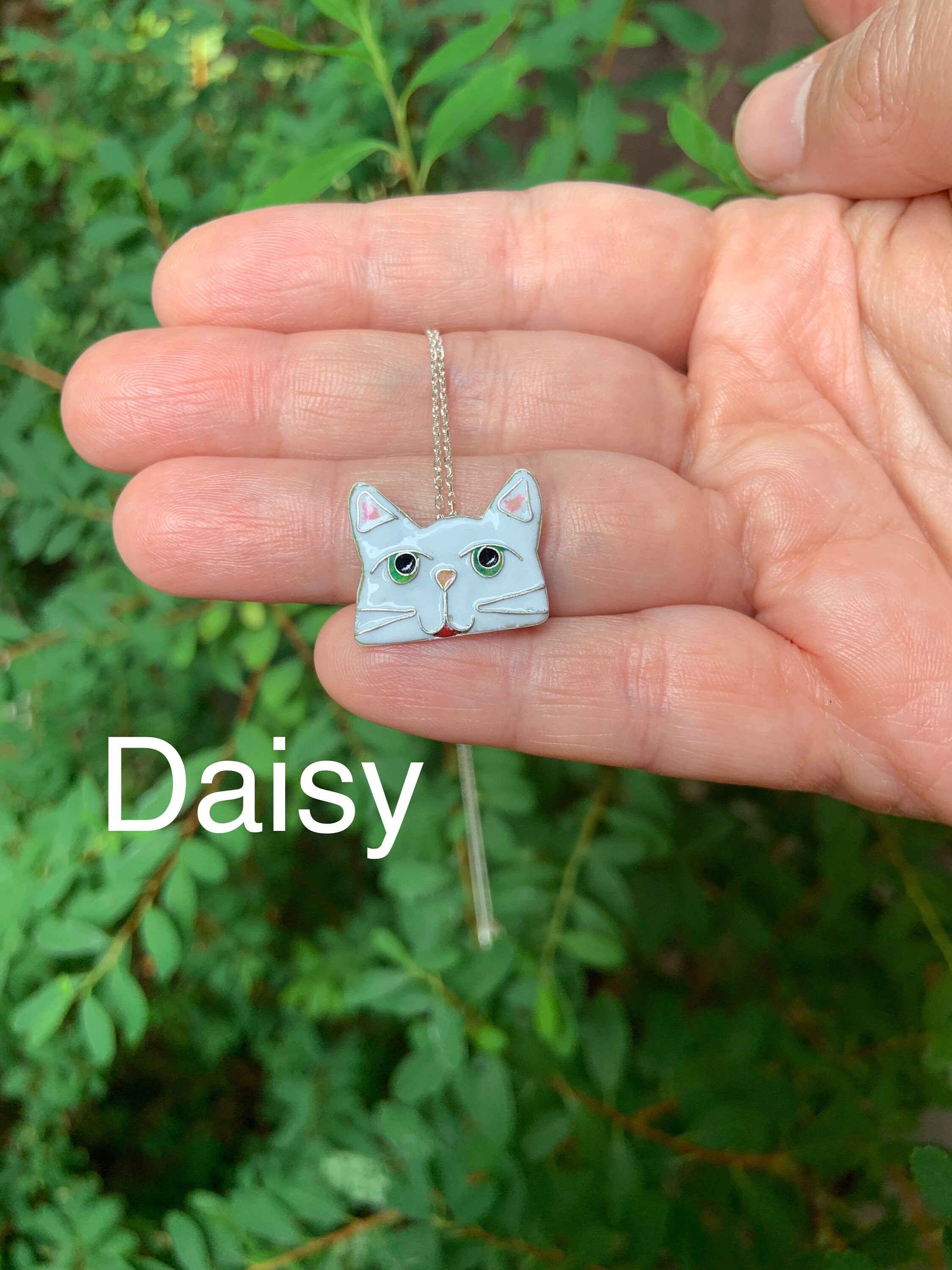 Sterling Silver Cat Pendant Jewelry with Cloisonné Enamel