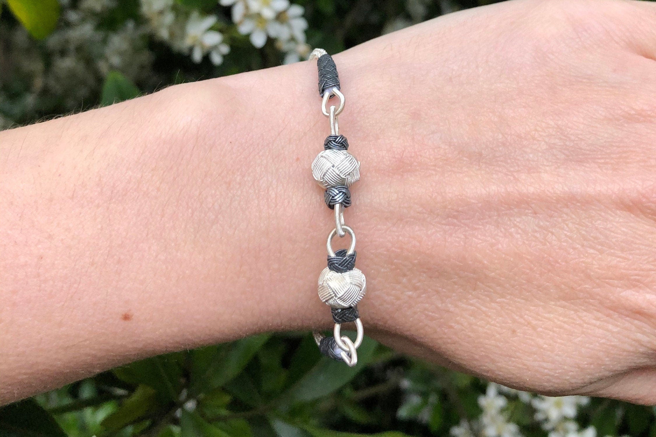 Trendy TWO TONED BRACELET, Toned Link Bracelet, Sterling Charm Braid, Minimalist Bracelet, Silver Chain Band, Braided Bracelet, Women Silver Band available at Moyoni Design