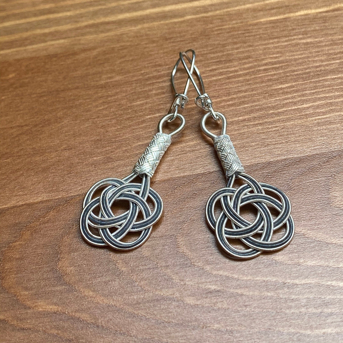 Braided Sterling Silver Dangle Earrings: Two-Tone Boho Jewelry