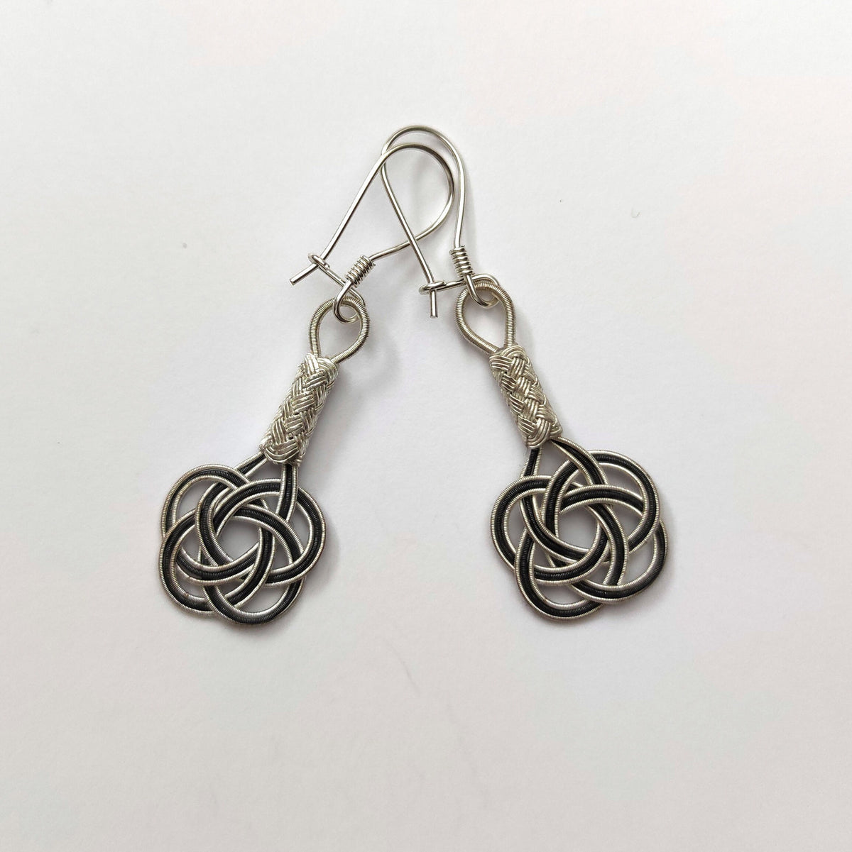 Braided Sterling Silver Dangle Earrings: Two-Tone Boho Jewelry