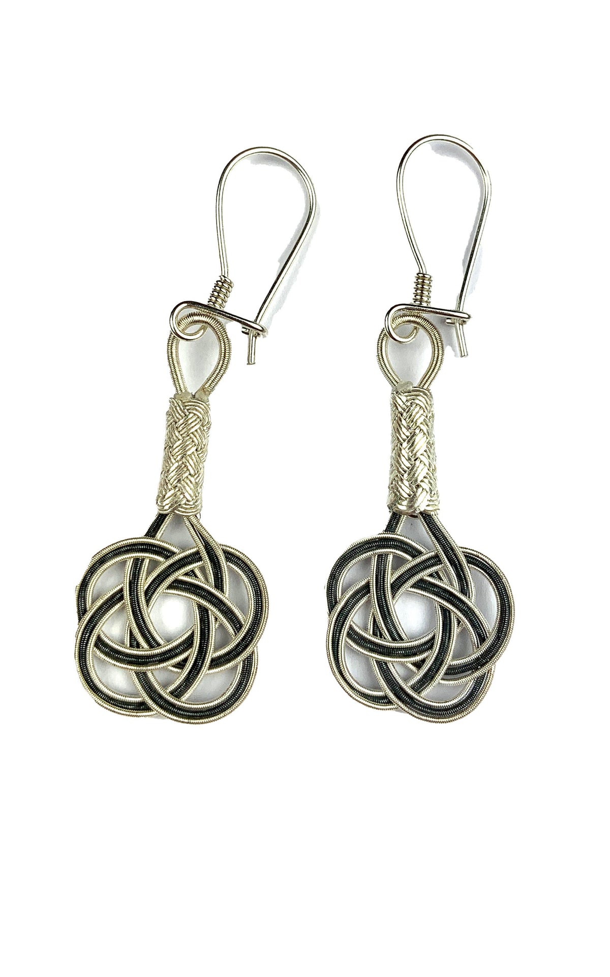 Braided Sterling Silver Dangle Earrings: Two-Tone Boho Jewelry
