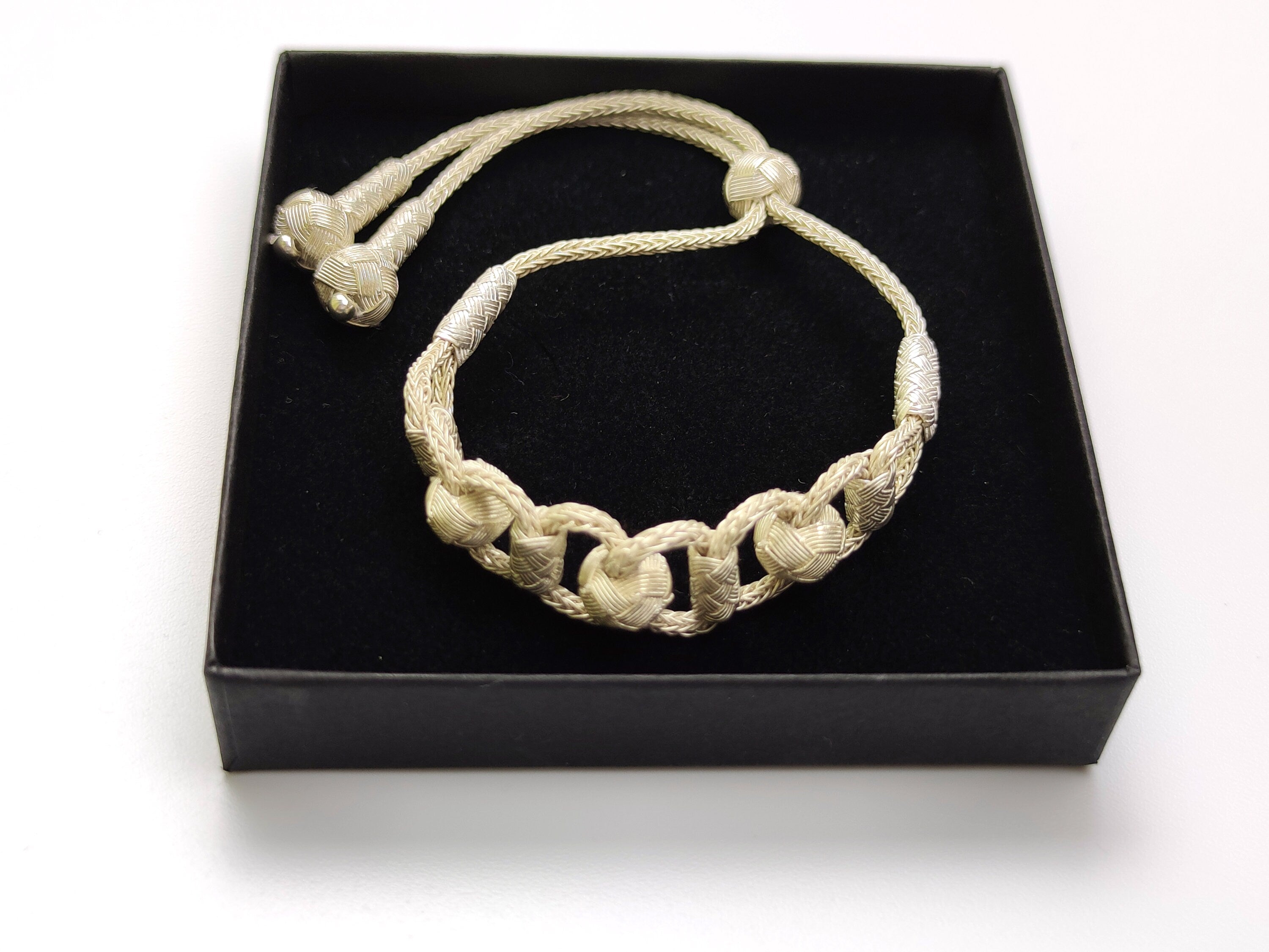 Adjustable Silver Braided Knot Chain Bracelet